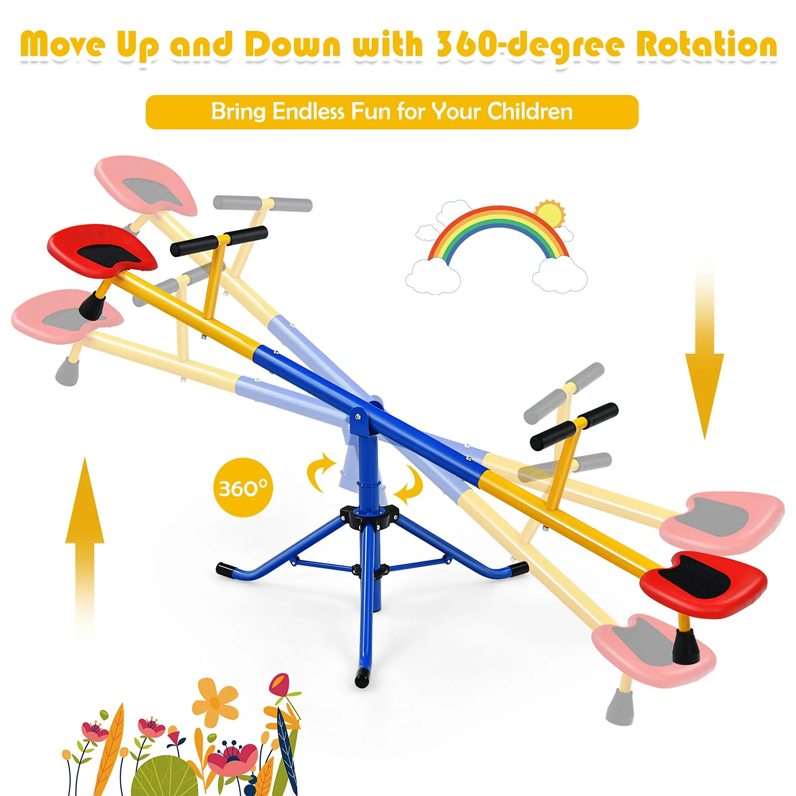 HONEY JOY Kids Seesaw, Swivel Teeter Totter Playground Equipment for Children w/360 Degree Rotation - Image 3