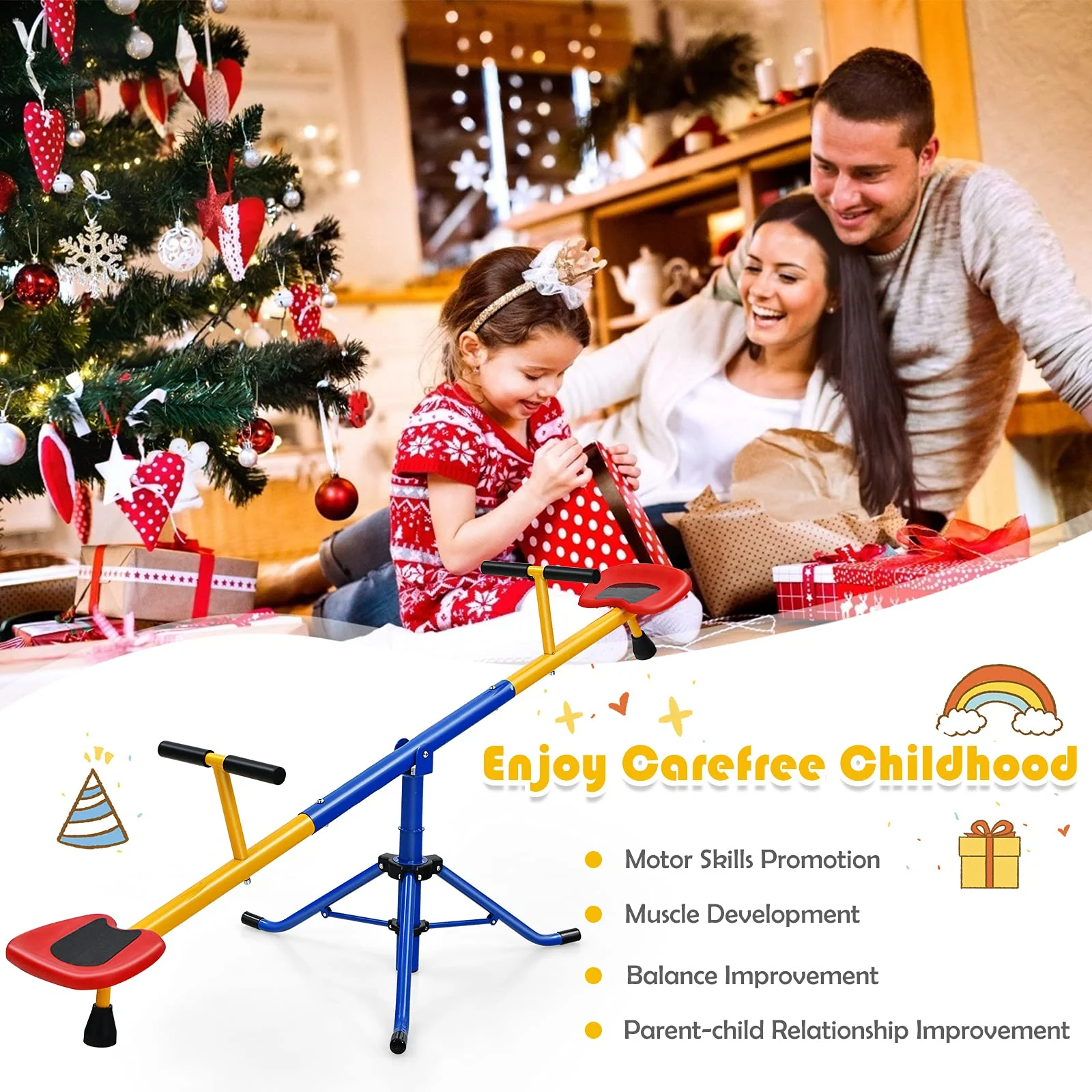 HONEY JOY Kids Seesaw, Swivel Teeter Totter Playground Equipment for Children w/360 Degree Rotation - Image 4