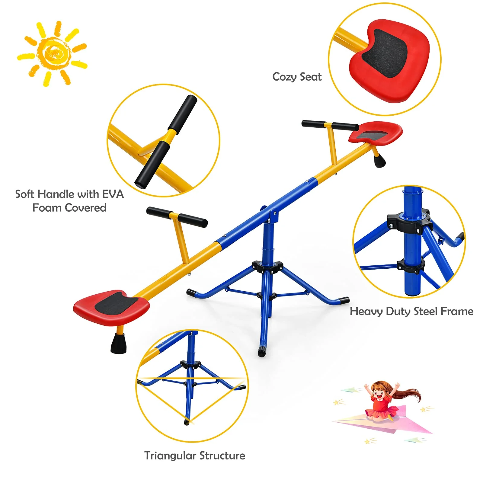 HONEY JOY Kids Seesaw, Swivel Teeter Totter Playground Equipment for Children w/360 Degree Rotation - Image 5