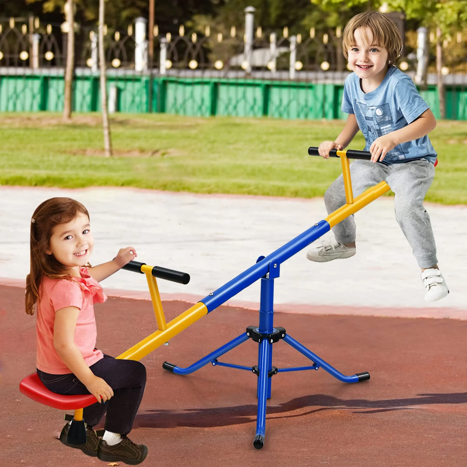 HONEY JOY Kids Seesaw, Swivel Teeter Totter Playground Equipment for Children w/360 Degree Rotation - Image 6