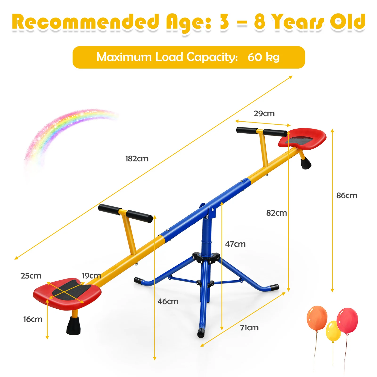 HONEY JOY Kids Seesaw, Swivel Teeter Totter Playground Equipment for Children w/360 Degree Rotation - Image 9