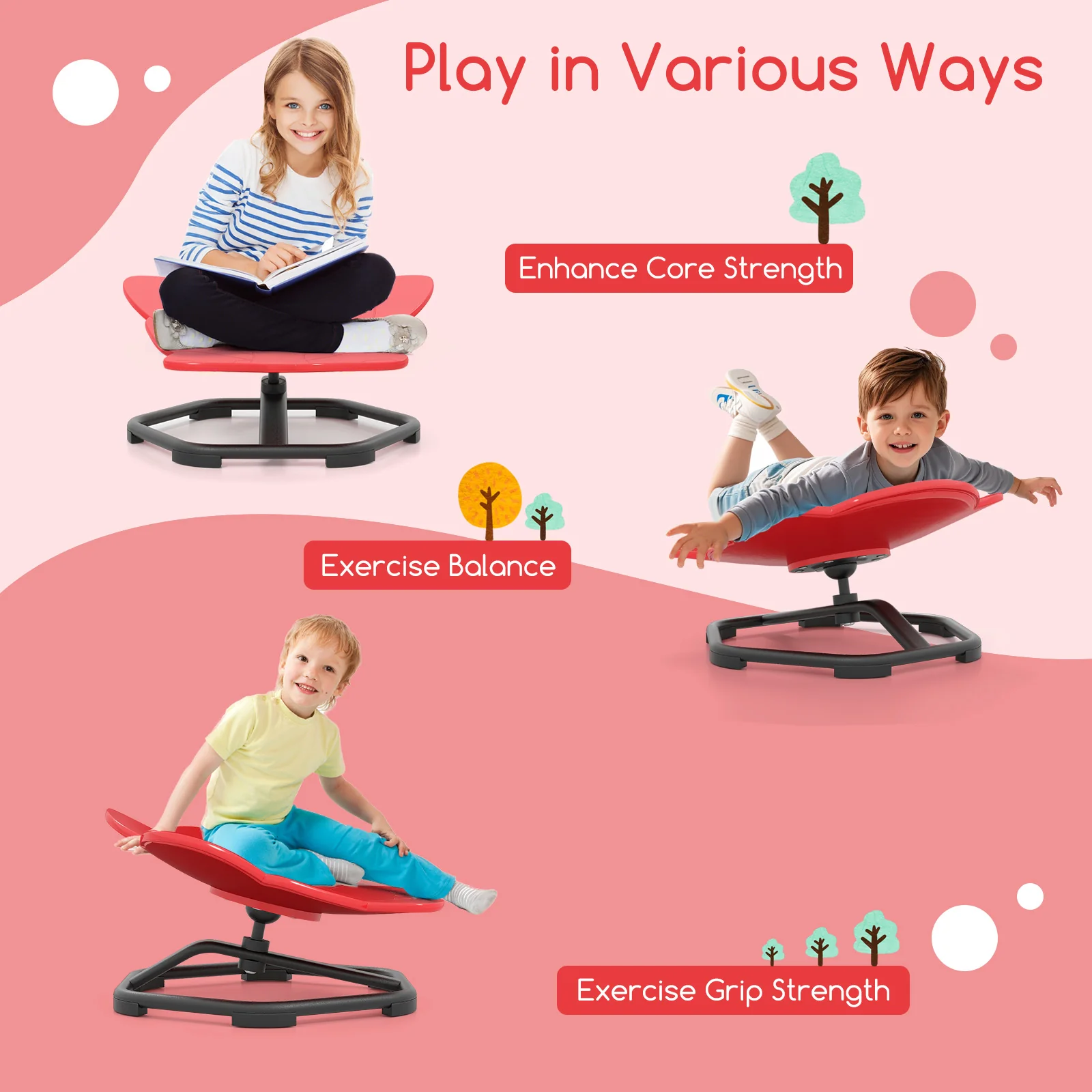 HONEY JOY Kids Sensory Swivel Chair, Elephant 360° Spinning Chair w/Non-Slip Metal Base for Children with Autism - Image 4