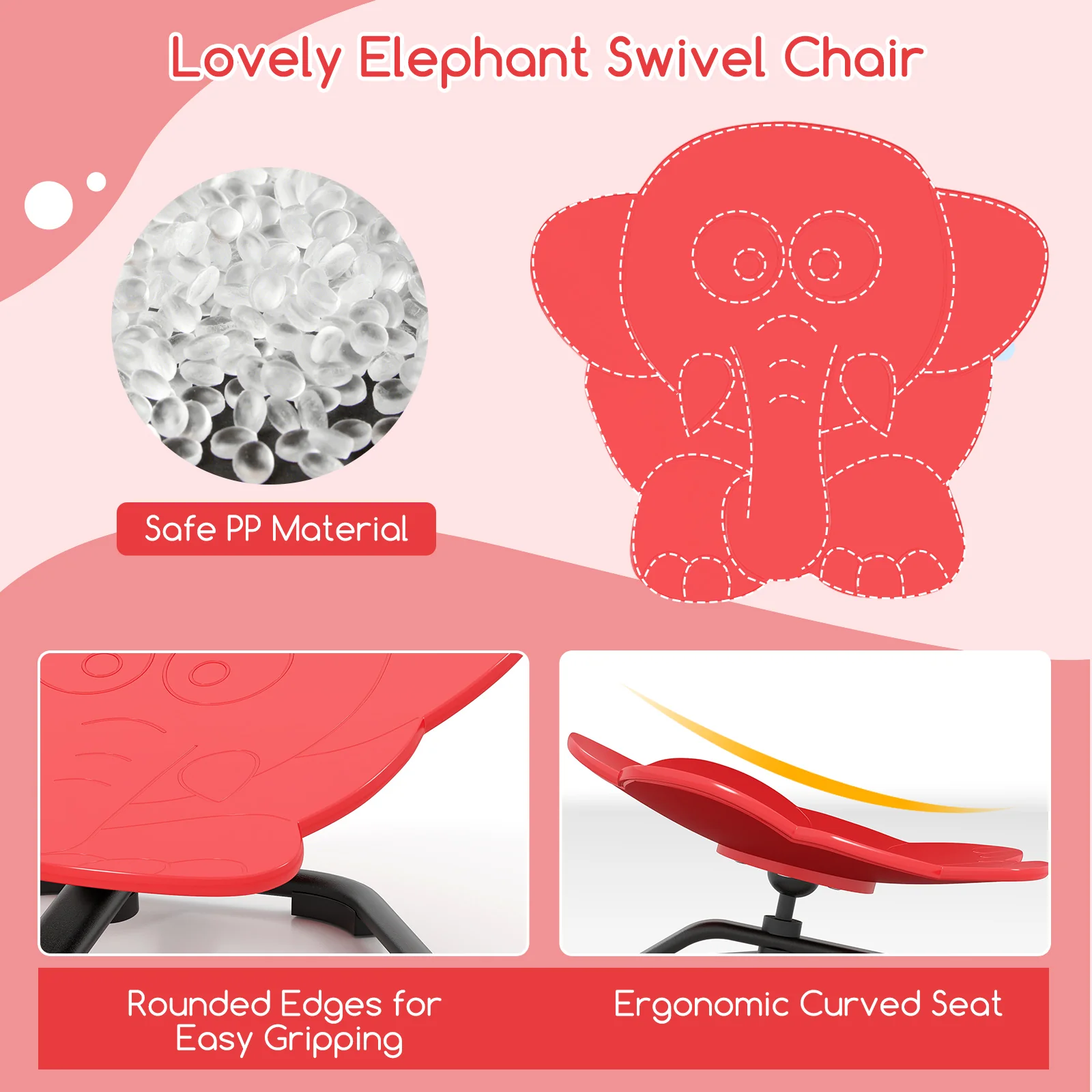 HONEY JOY Kids Sensory Swivel Chair, Elephant 360° Spinning Chair w/Non-Slip Metal Base for Children with Autism - Image 6