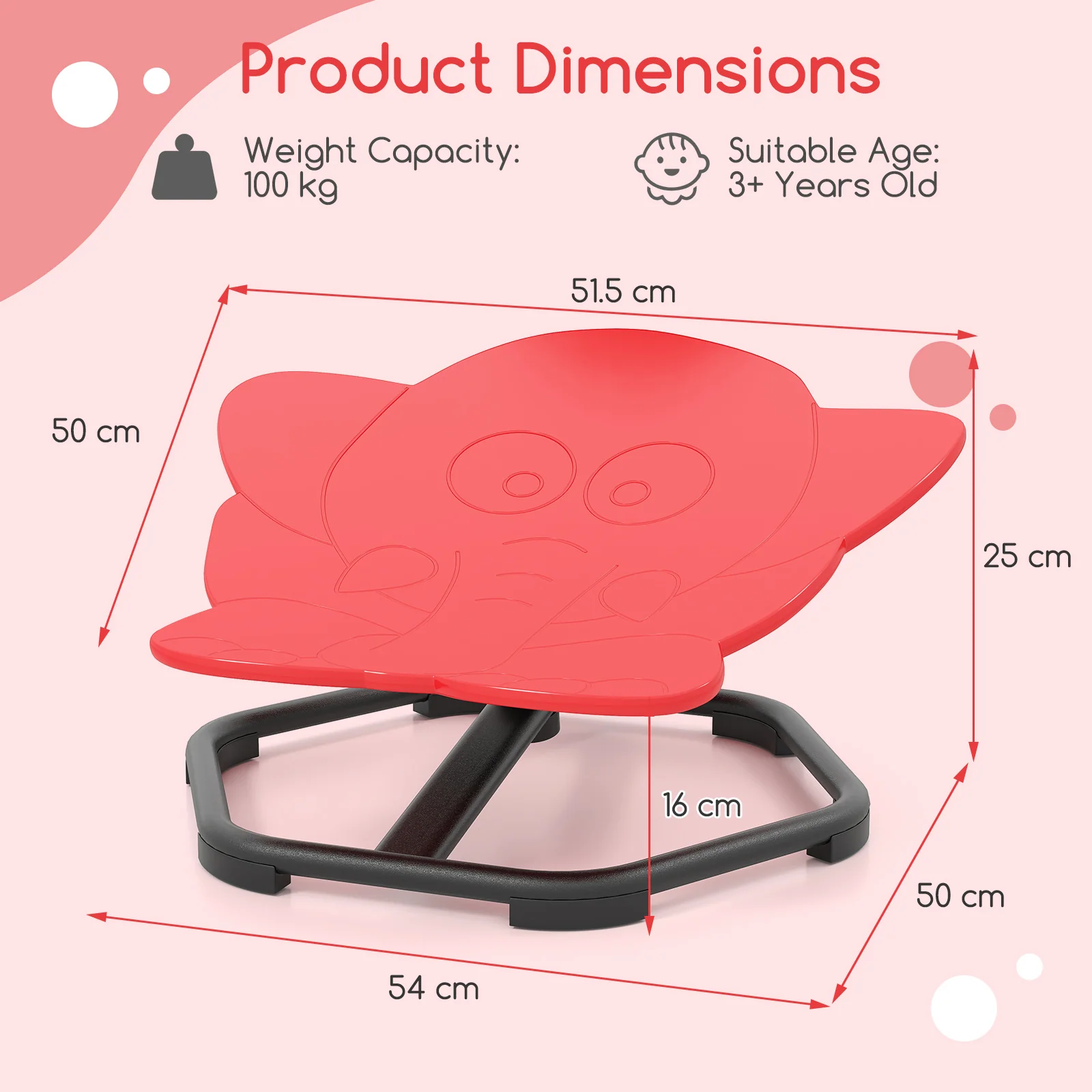 HONEY JOY Kids Sensory Swivel Chair, Elephant 360° Spinning Chair w/Non-Slip Metal Base for Children with Autism - Image 9