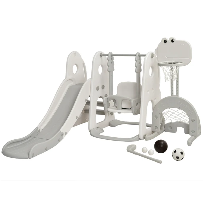 HONEY JOY Kids Slide and Swing Set, 6-in-1 Toddler Climber Slide Playset w/Basketball Hoop, Football Gate & Golf Hole - Image 10