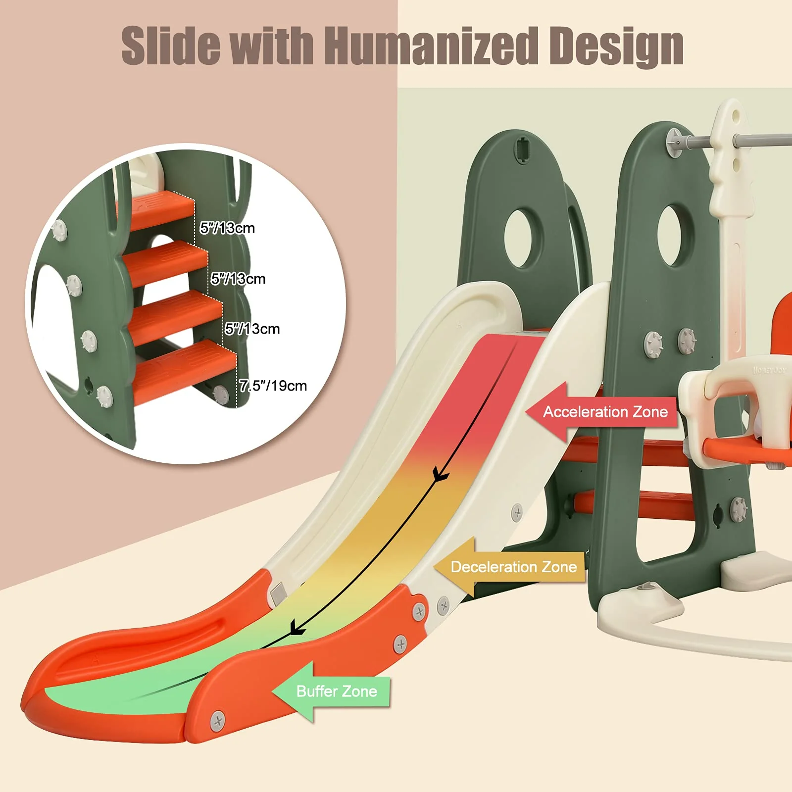 HONEY JOY Kids Slide and Swing Set, 6-in-1 Toddler Climber Slide Playset w/Basketball Hoop, Football Gate & Golf Hole - Image 4