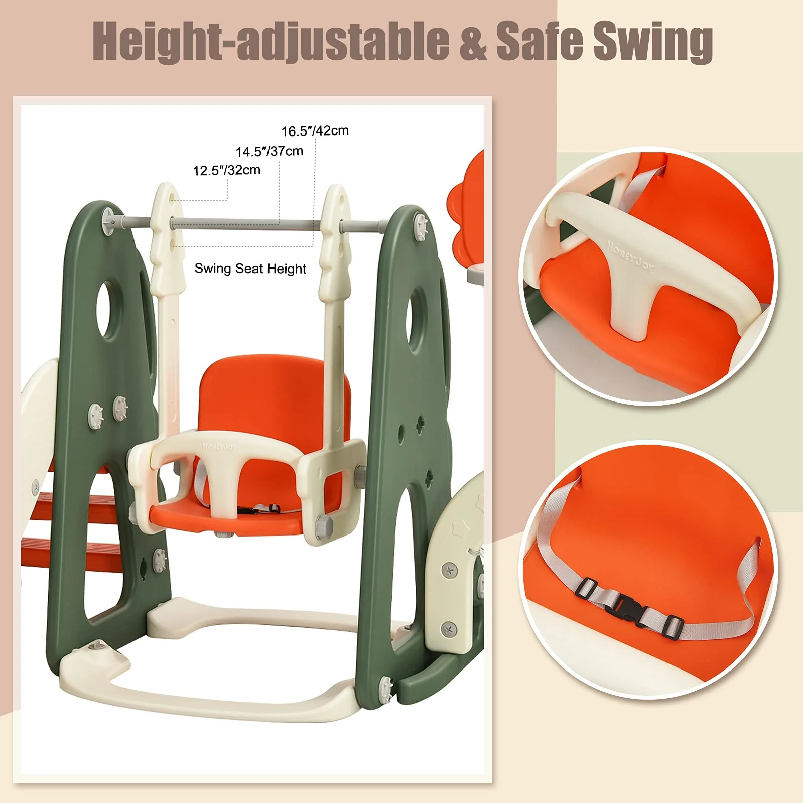 HONEY JOY Kids Slide and Swing Set, 6-in-1 Toddler Climber Slide Playset w/Basketball Hoop, Football Gate & Golf Hole - Image 5