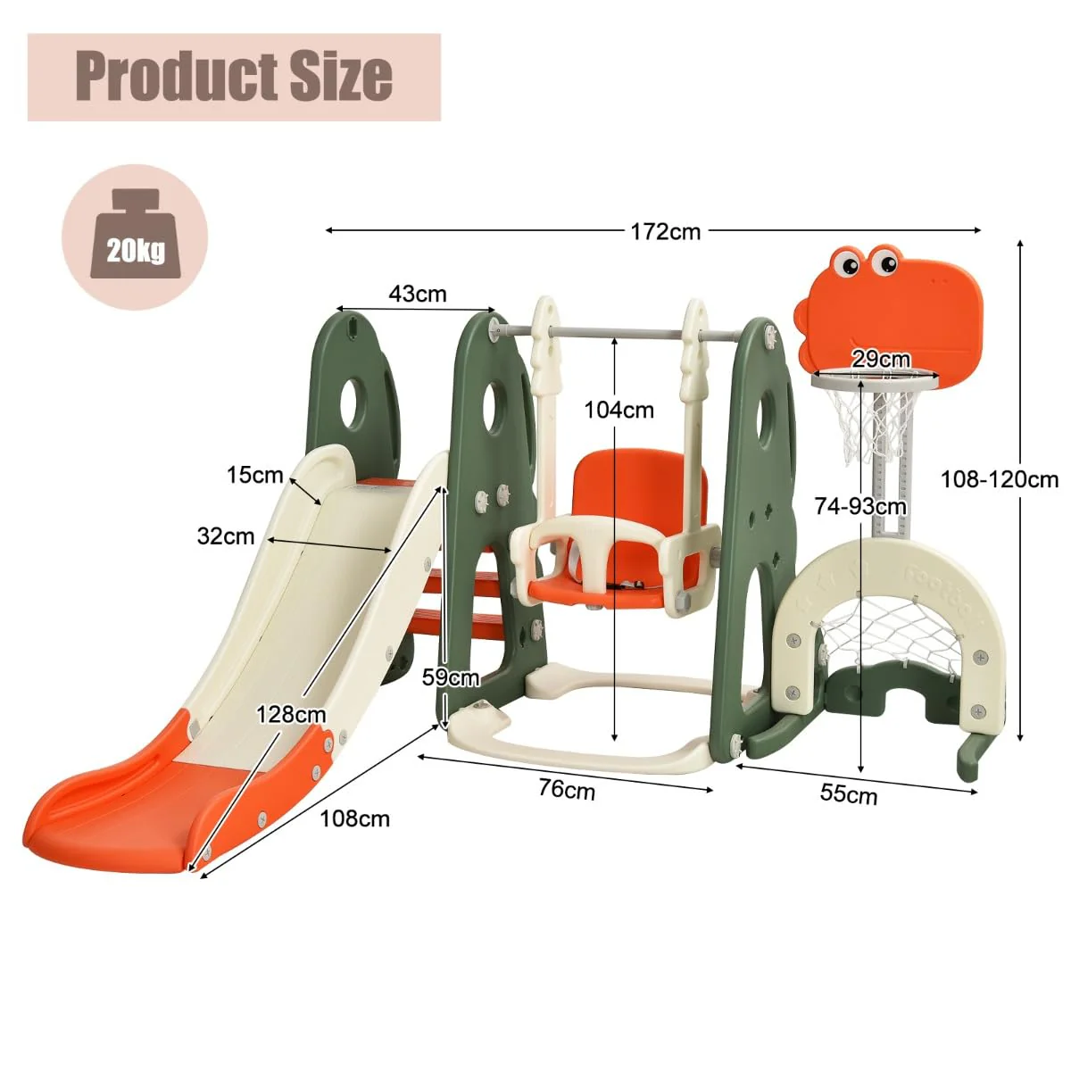 HONEY JOY Kids Slide and Swing Set, 6-in-1 Toddler Climber Slide Playset w/Basketball Hoop, Football Gate & Golf Hole - Image 6