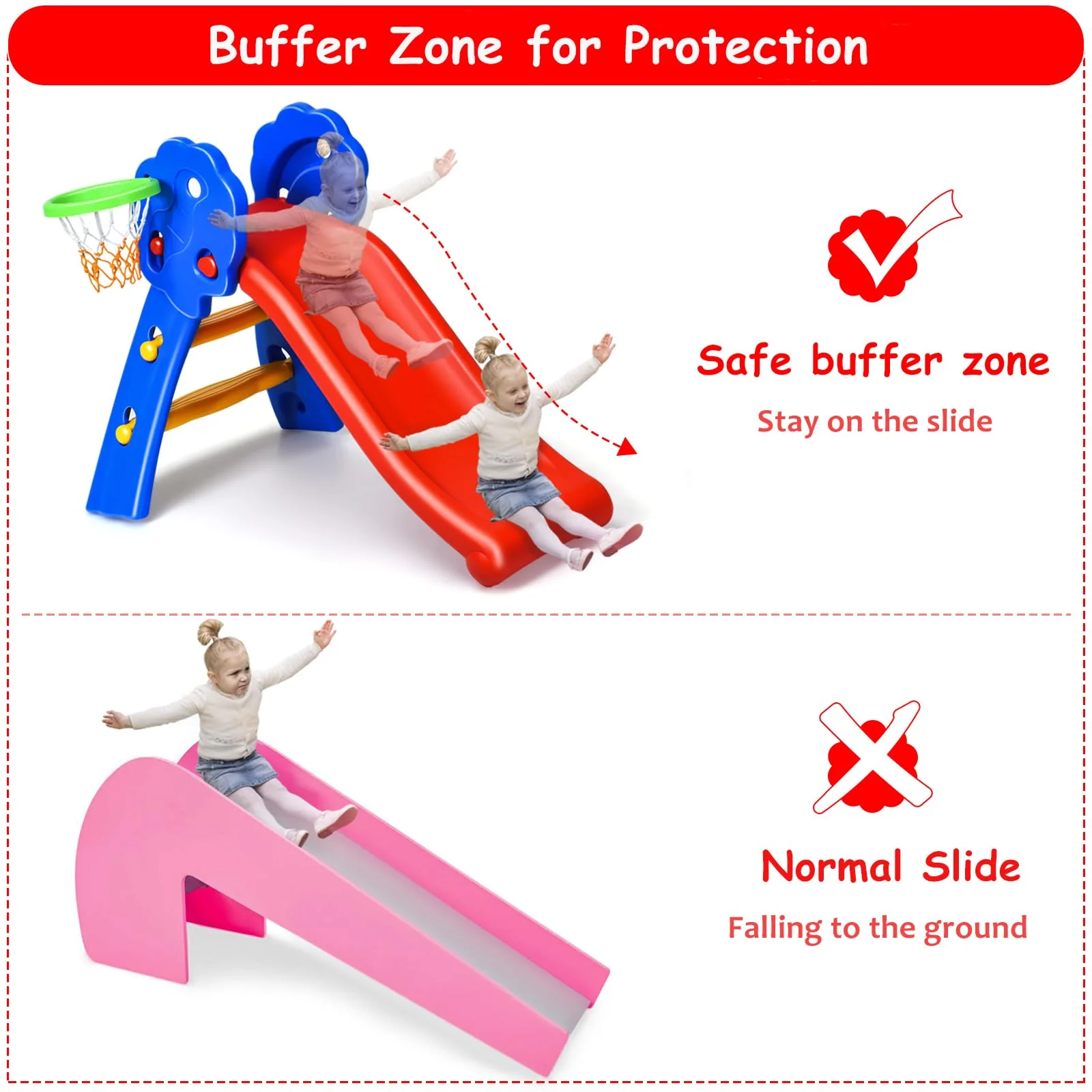 HONEY JOY Kids Slide with Basketball Hoop, 2 in 1 Foldable Slide and Climber for Children for Indoor and Outdoor Use - Image 3