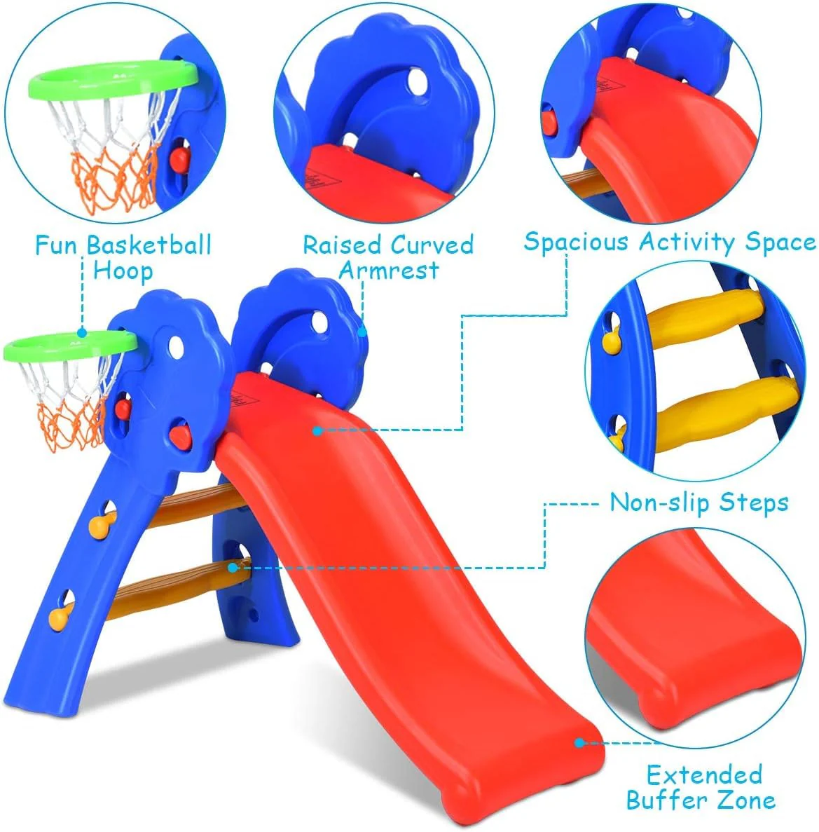 HONEY JOY Kids Slide with Basketball Hoop, 2 in 1 Foldable Slide and Climber for Children for Indoor and Outdoor Use - Image 5