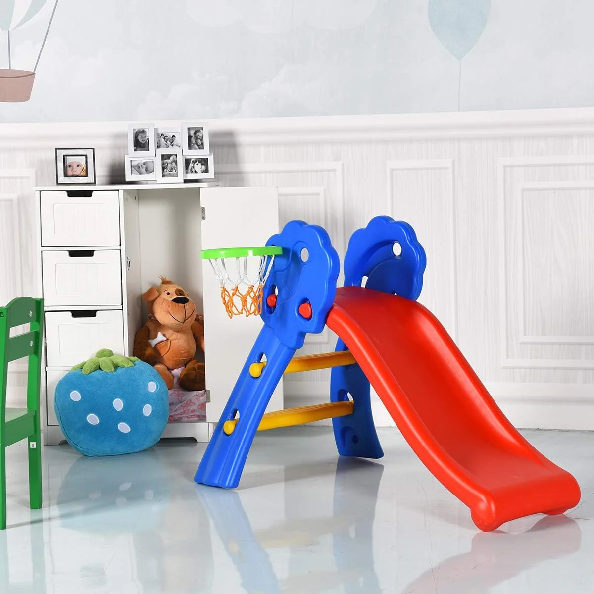 HONEY JOY Kids Slide with Basketball Hoop, 2 in 1 Foldable Slide and Climber for Children for Indoor and Outdoor Use - Image 7