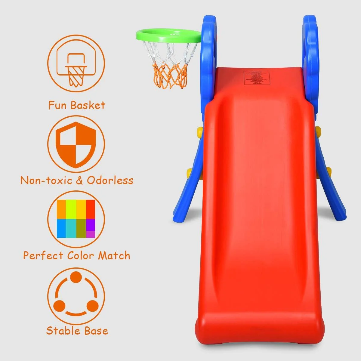 HONEY JOY Kids Slide with Basketball Hoop, 2 in 1 Foldable Slide and Climber for Children for Indoor and Outdoor Use - Image 8