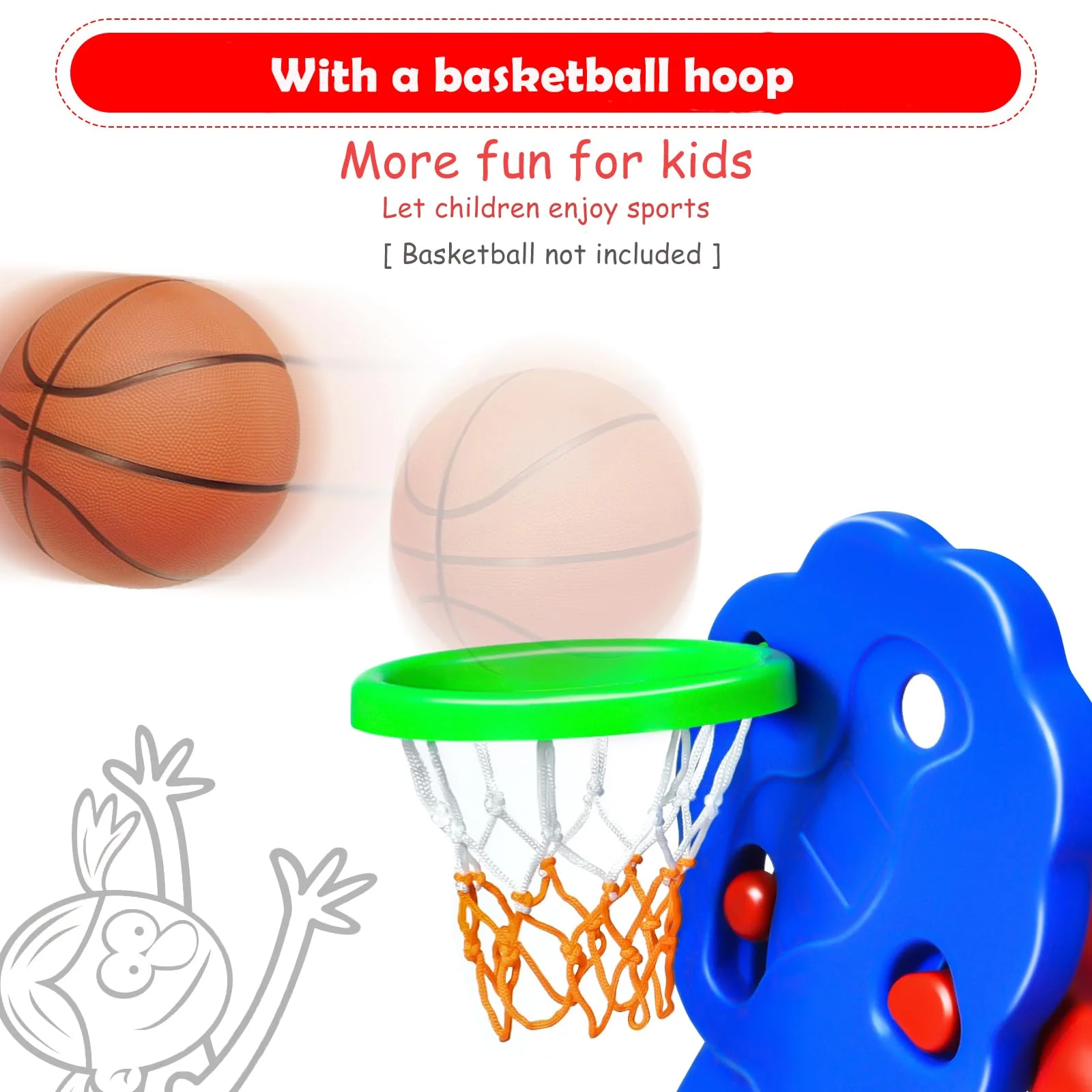 HONEY JOY Kids Slide with Basketball Hoop, 2 in 1 Foldable Slide and Climber for Children for Indoor and Outdoor Use - Image 9