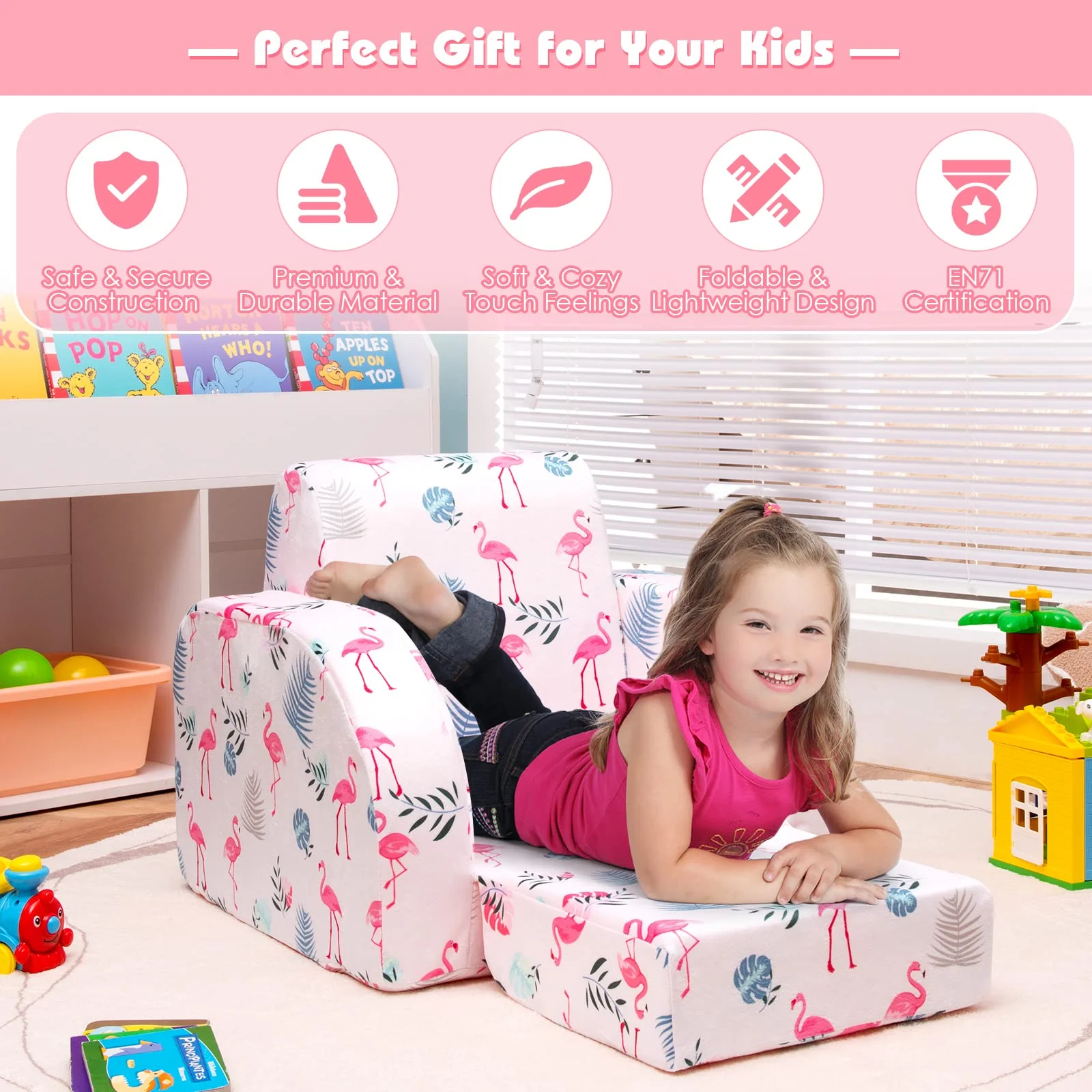 HONEY JOY Kids Sofa, 3 in 1 Convertible Flip Open Couch w/Foam-Padded Seat - Image 4