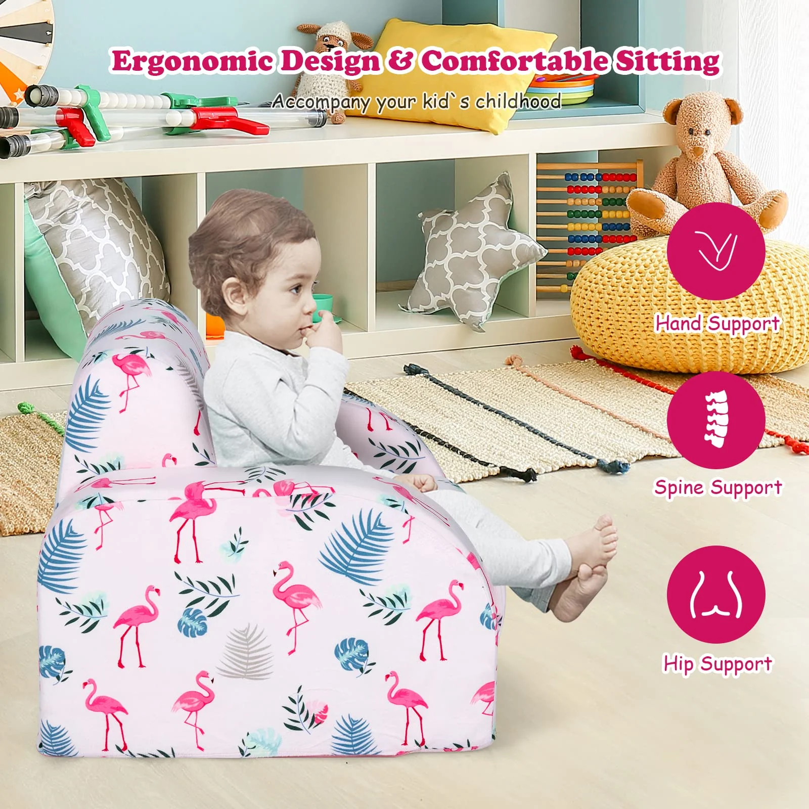 HONEY JOY Kids Sofa, 3 in 1 Convertible Flip Open Couch w/Foam-Padded Seat - Image 6