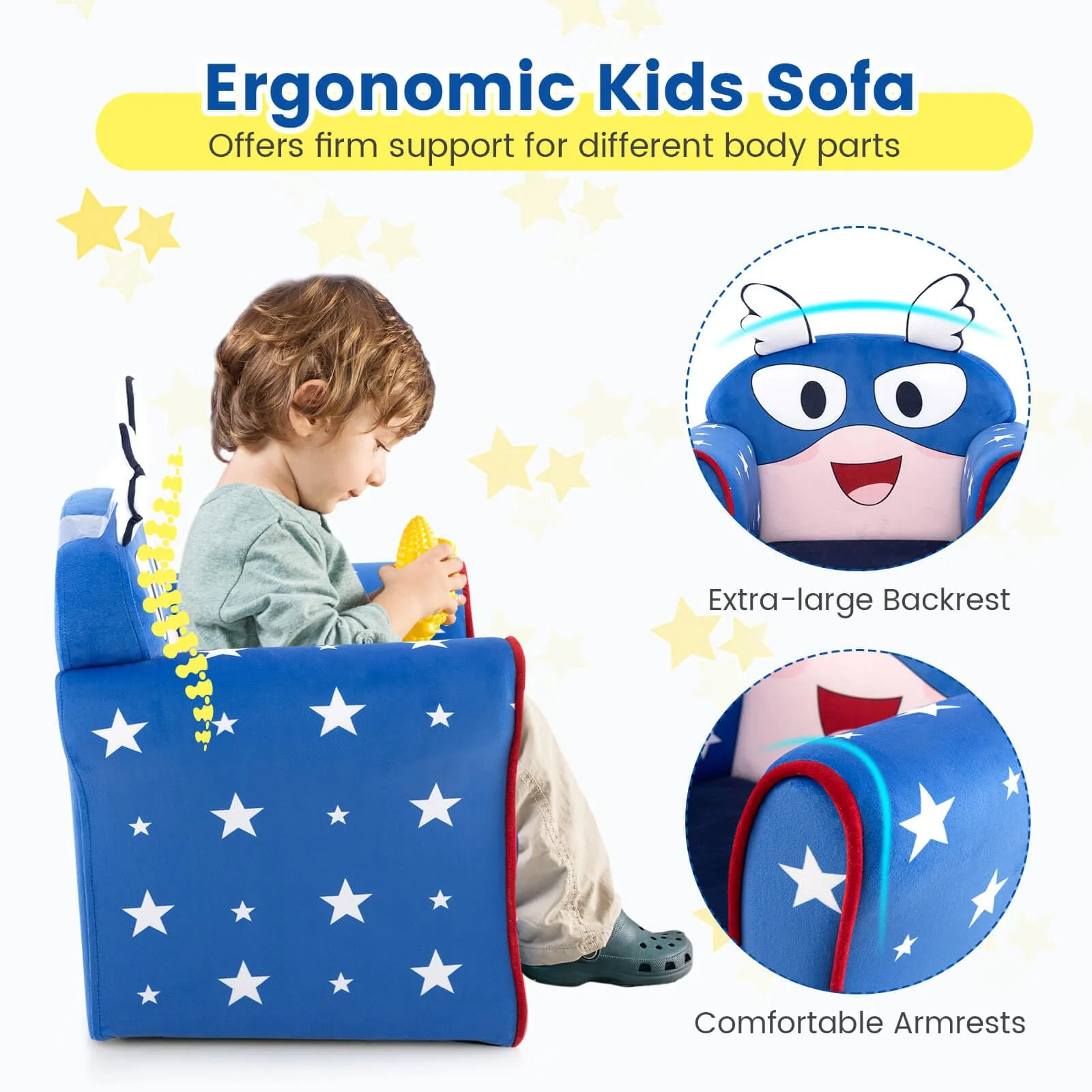 HONEY JOY Kids Sofa Chair, Kids Armchair w/Cute Pattern, Velvet Fabric Cover - Image 4