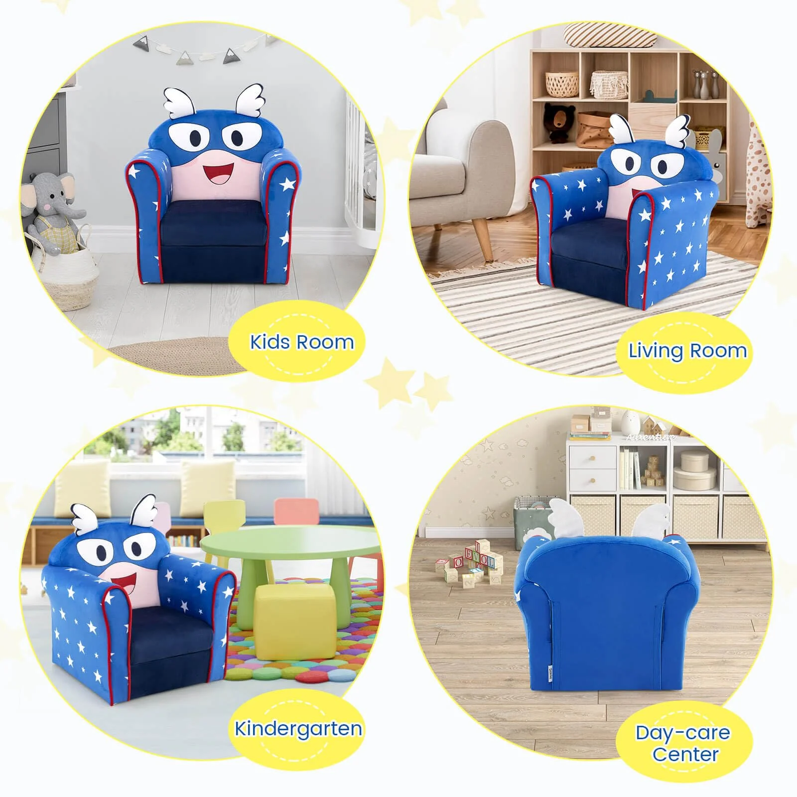 HONEY JOY Kids Sofa Chair, Kids Armchair w/Cute Pattern, Velvet Fabric Cover - Image 6