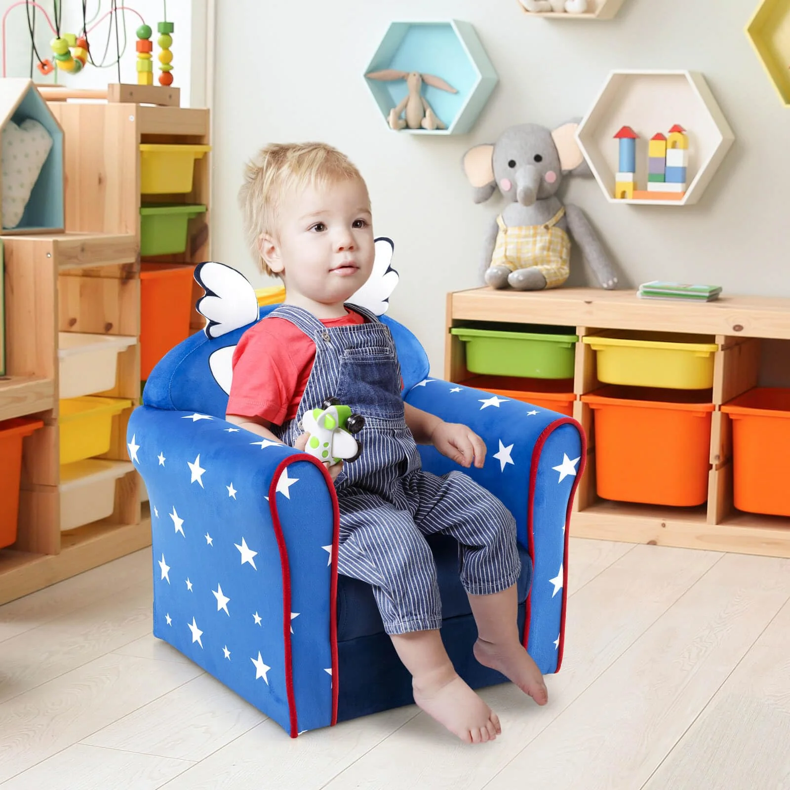HONEY JOY Kids Sofa Chair, Kids Armchair w/Cute Pattern, Velvet Fabric Cover - Image 9