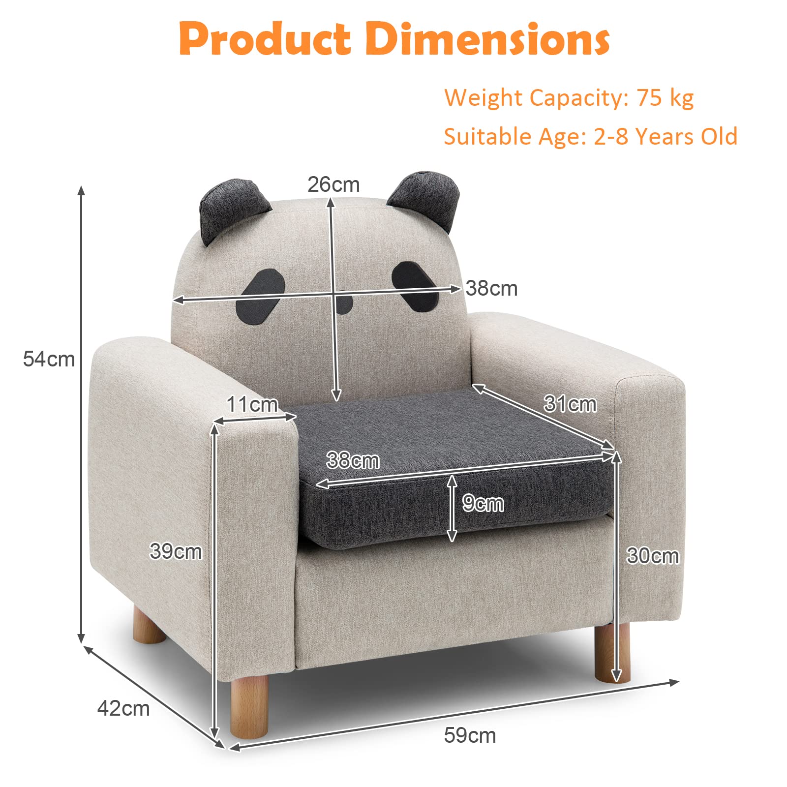 HONEY JOY Kids Sofa, Toddler Chair w/Solid Wood Frame, Thick Cushion, Child Armchair for Play Room - Image 3