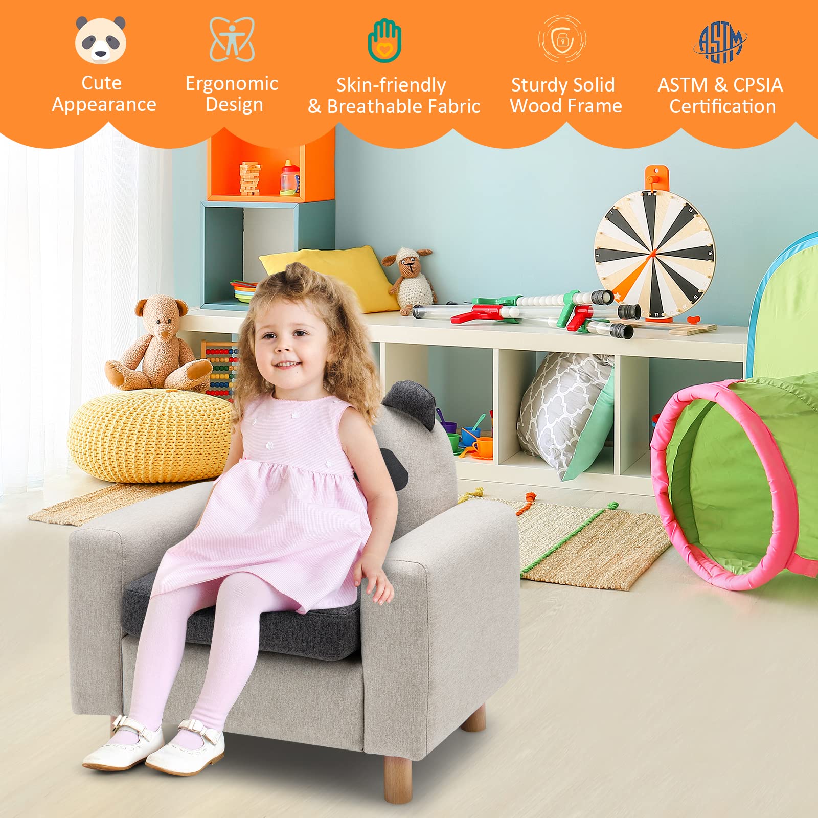 HONEY JOY Kids Sofa, Toddler Chair w/Solid Wood Frame, Thick Cushion, Child Armchair for Play Room - Image 4