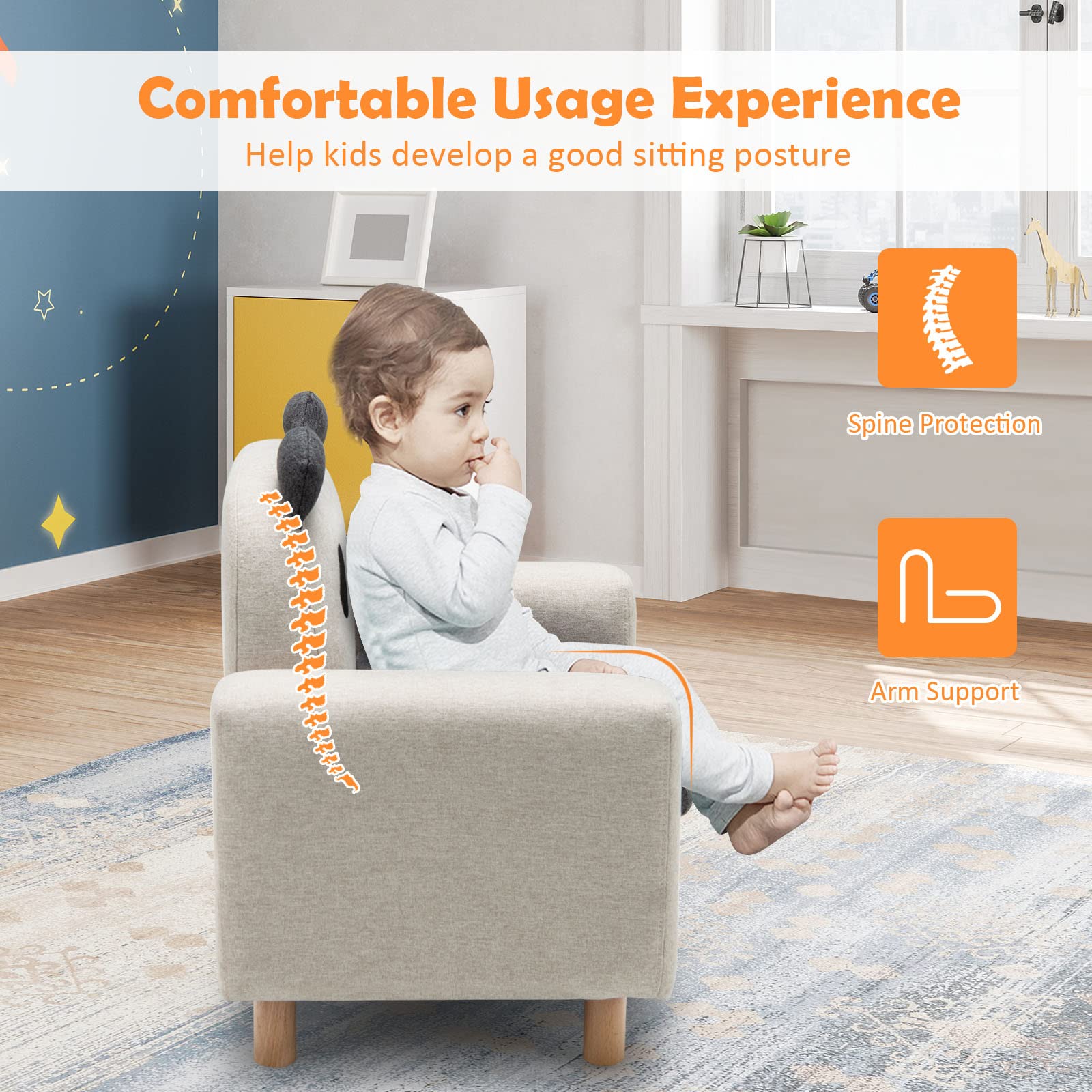 HONEY JOY Kids Sofa, Toddler Chair w/Solid Wood Frame, Thick Cushion, Child Armchair for Play Room - Image 5