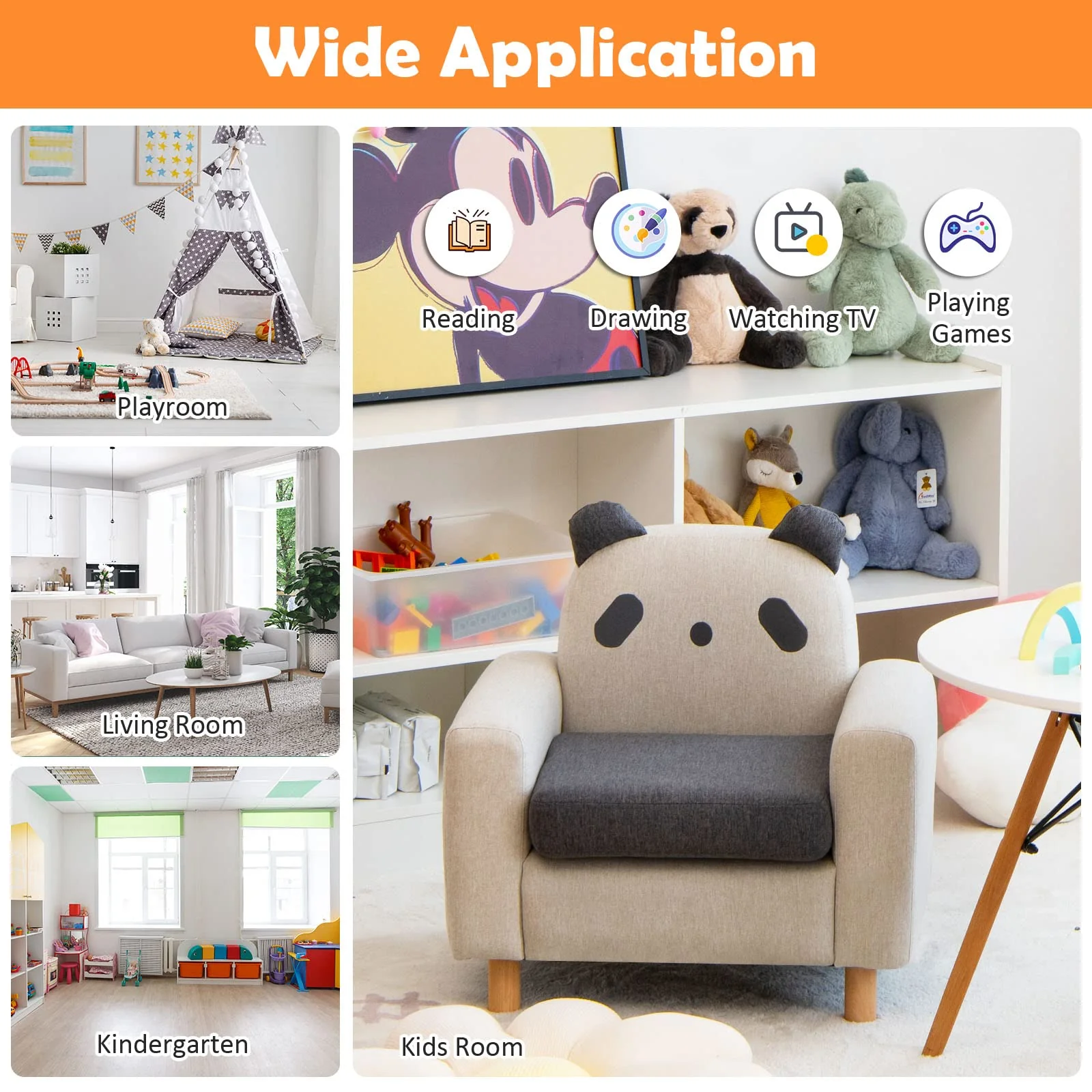 HONEY JOY Kids Sofa, Toddler Chair w/Solid Wood Frame, Thick Cushion, Child Armchair for Play Room - Image 7