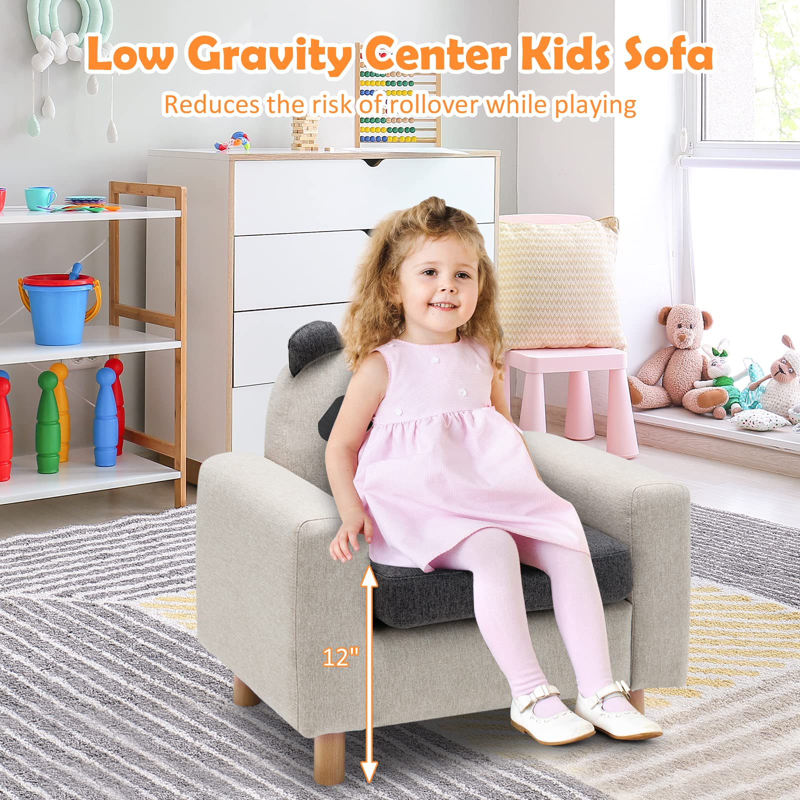 HONEY JOY Kids Sofa, Toddler Chair w/Solid Wood Frame, Thick Cushion, Child Armchair for Play Room - Image 8
