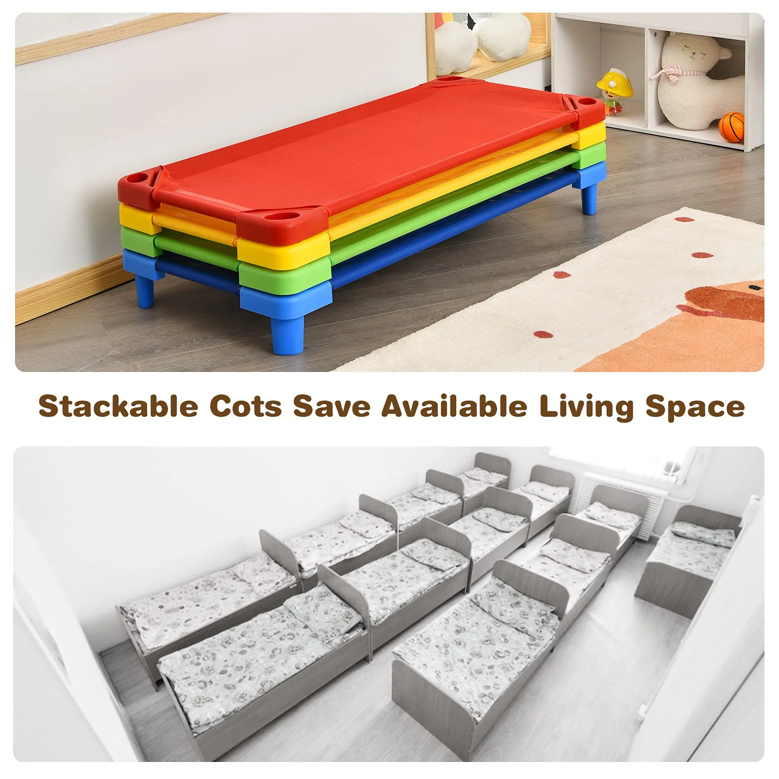 HONEY JOY Kids Stackable Naptime Cot, Toddler Daycare Cots Rest Mat w/ Easy Lift Corners - Image 6