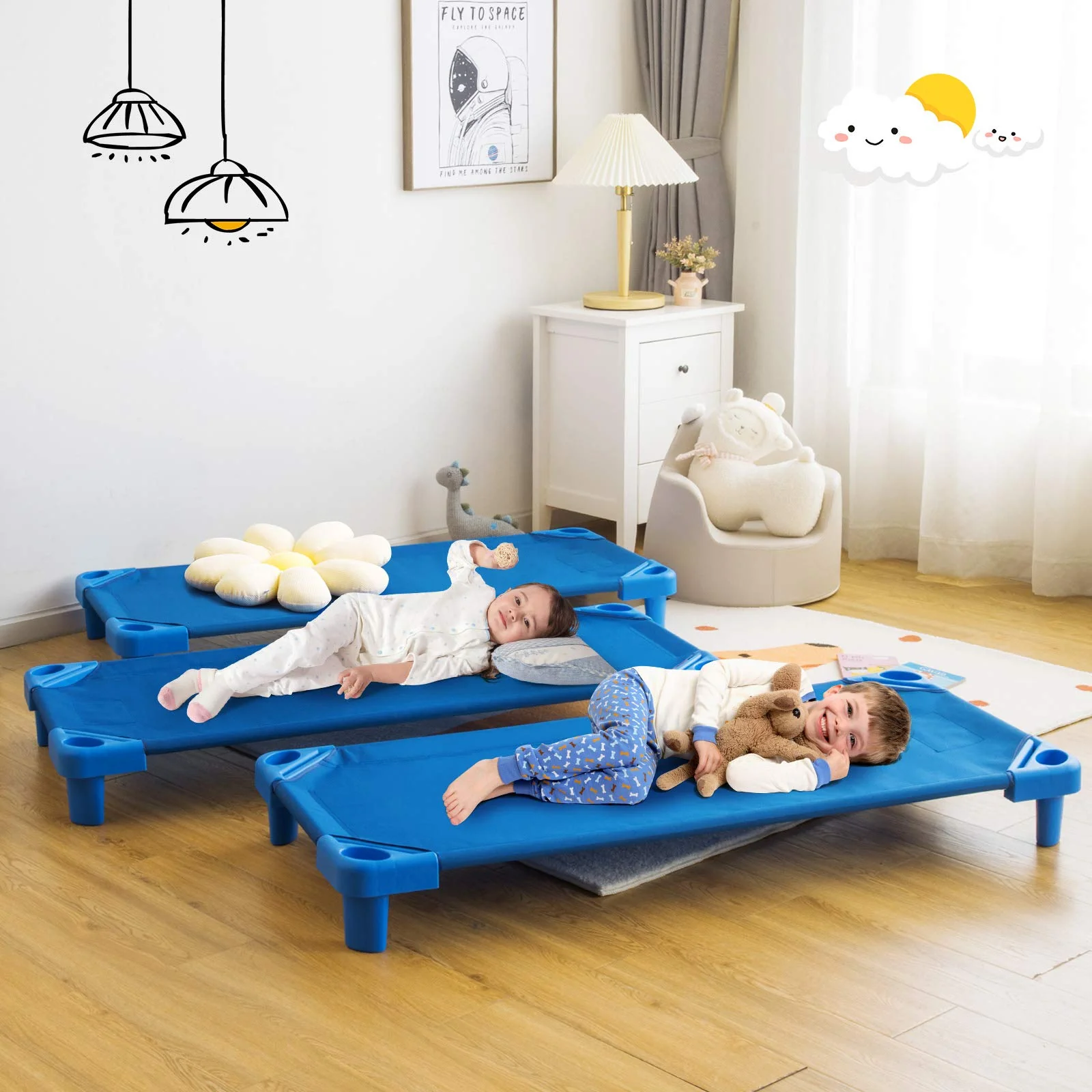 HONEY JOY Kids Stackable Naptime Cot, Toddler Daycare Rest Mat w/Detachable Oxford Fabric, Space Saving - Image 3