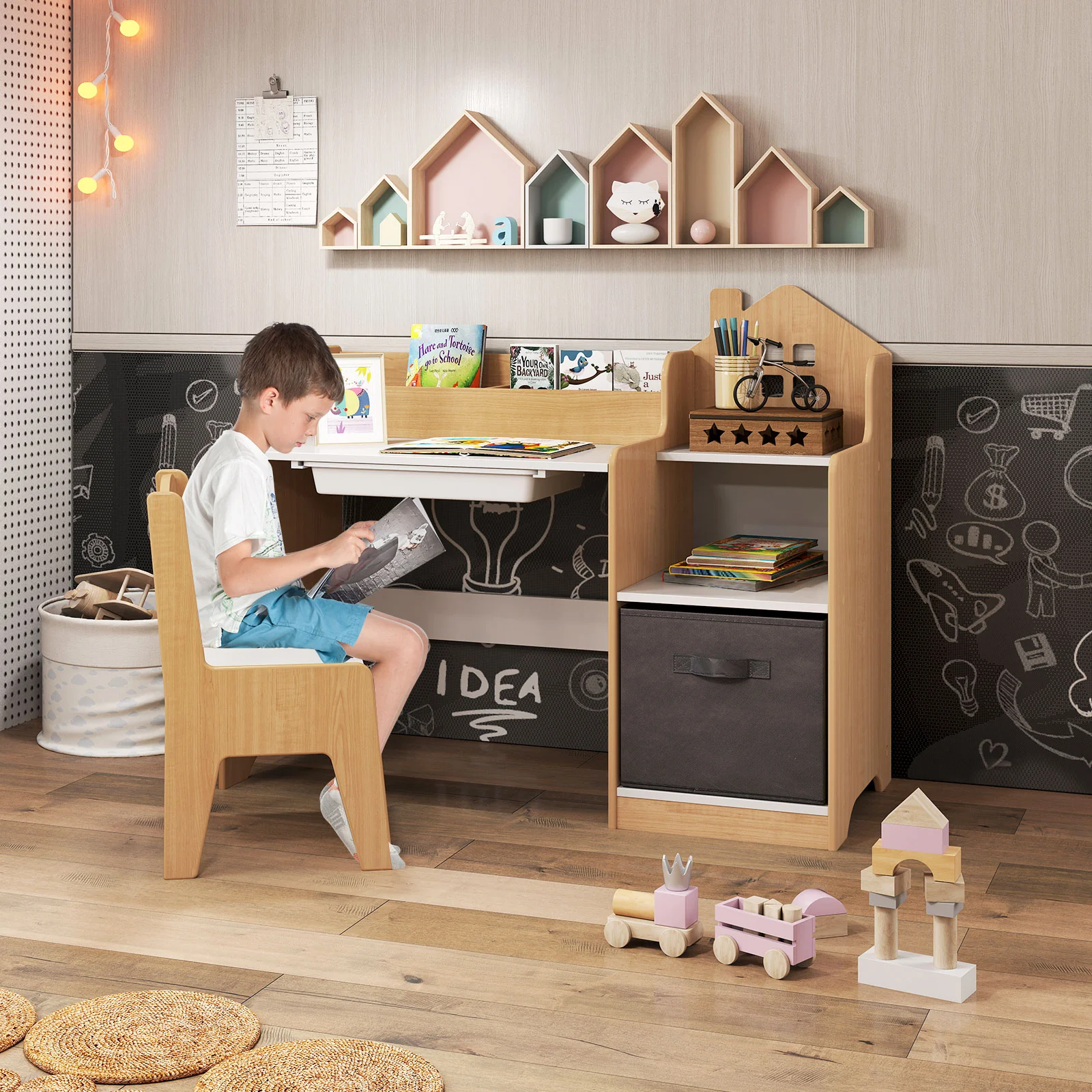 HONEY JOY Kids Study Desk and Chair Set, Children Study Table - Image 3