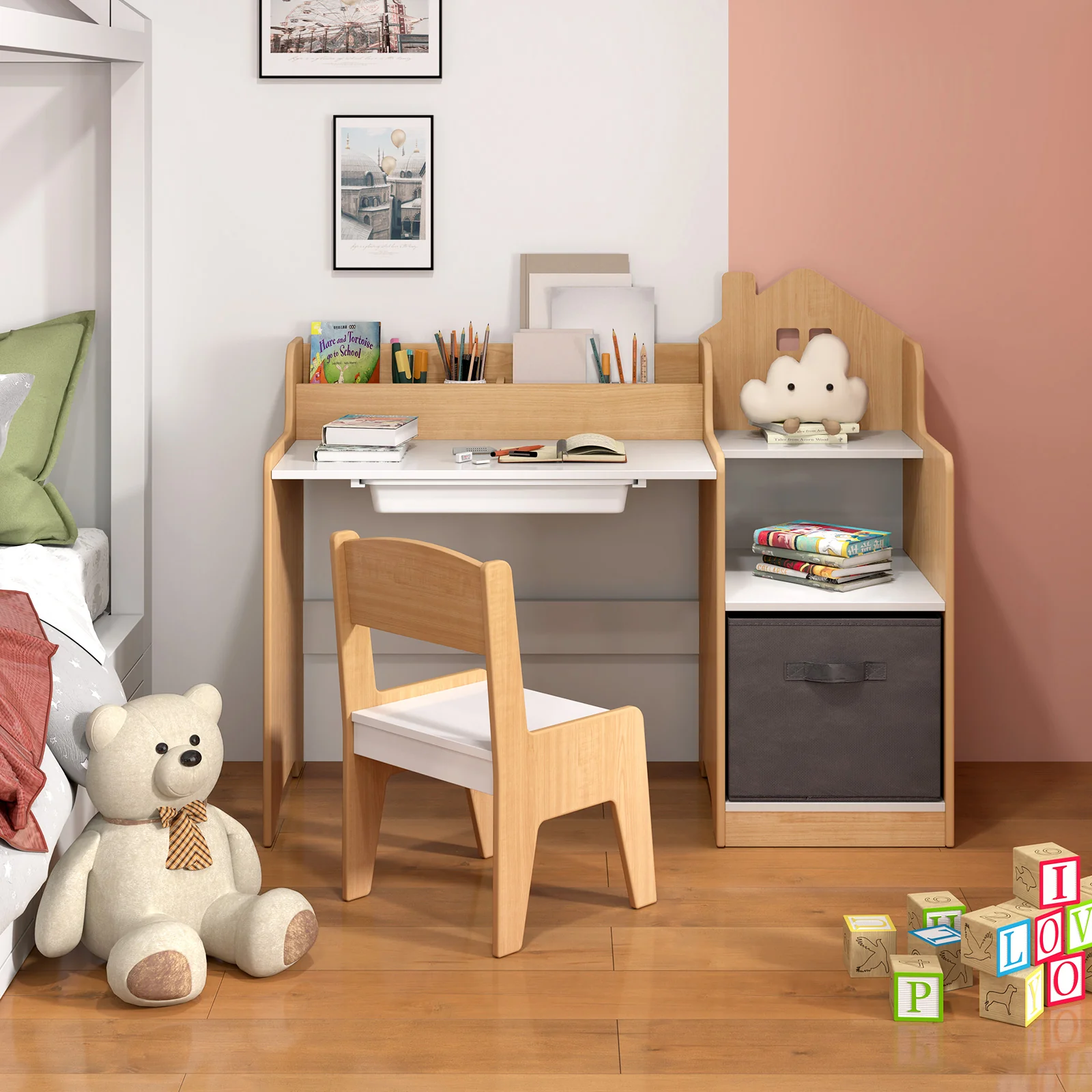 HONEY JOY Kids Study Desk and Chair Set, Children Study Table - Image 4