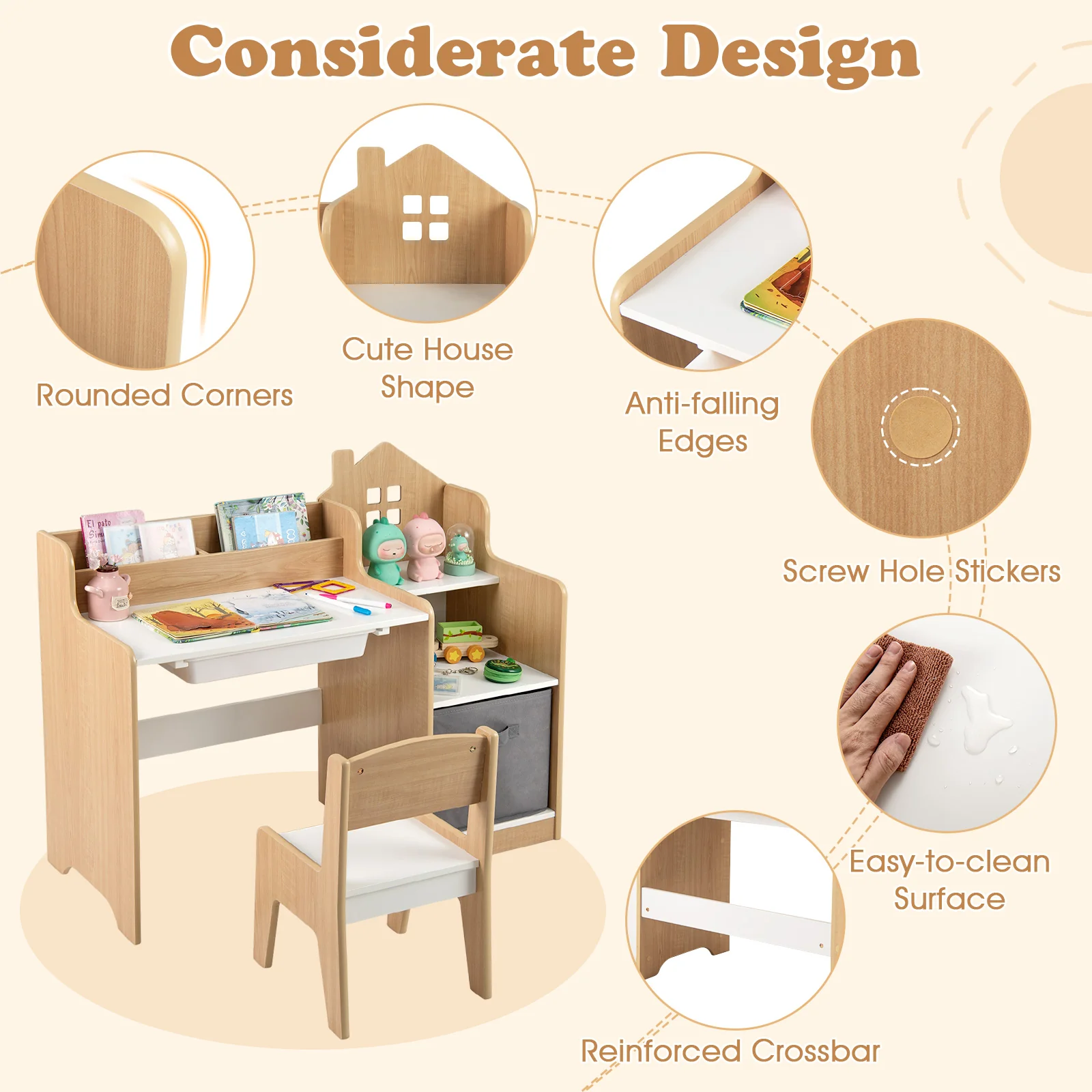 HONEY JOY Kids Study Desk and Chair Set, Children Study Table - Image 5