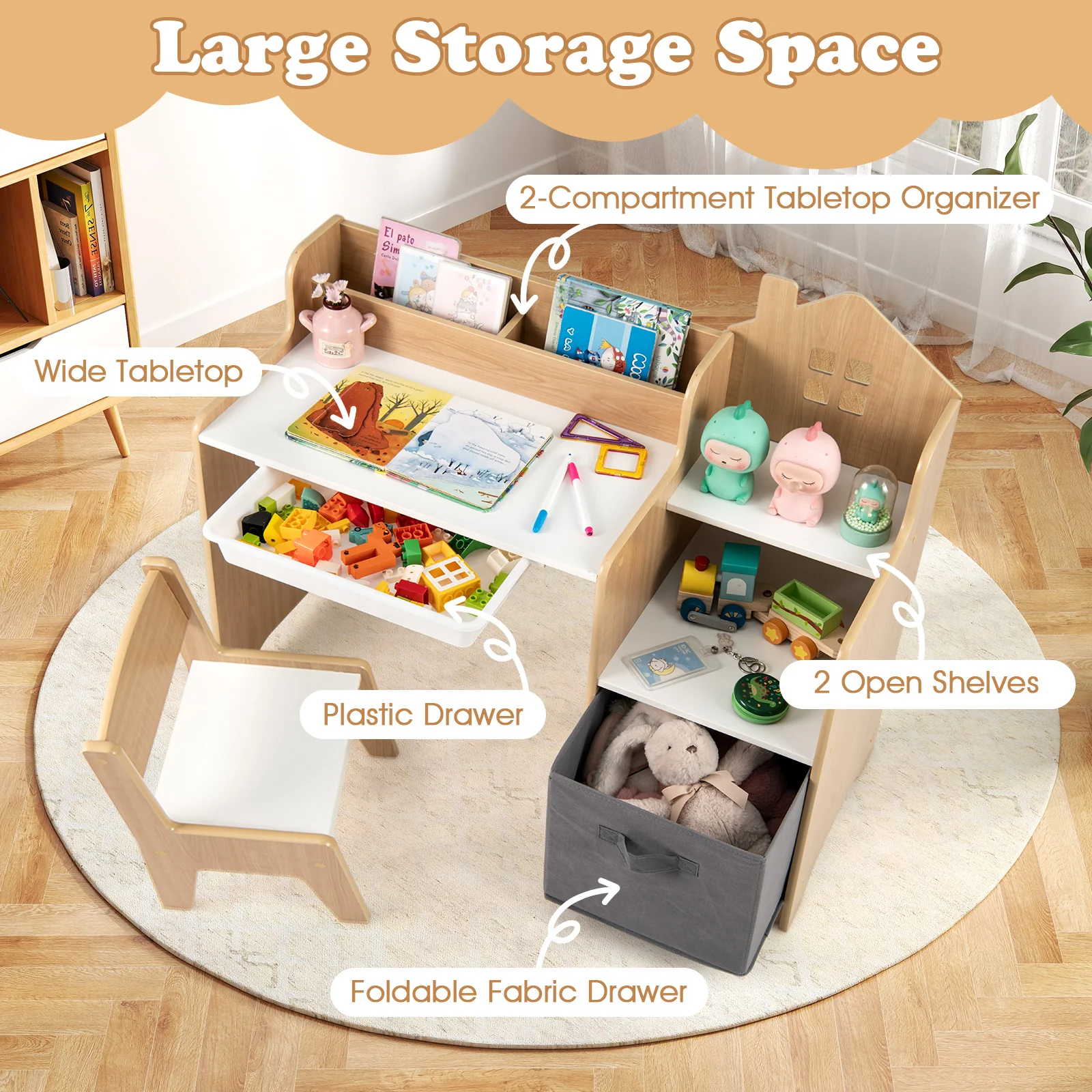 HONEY JOY Kids Study Desk and Chair Set, Children Study Table - Image 6