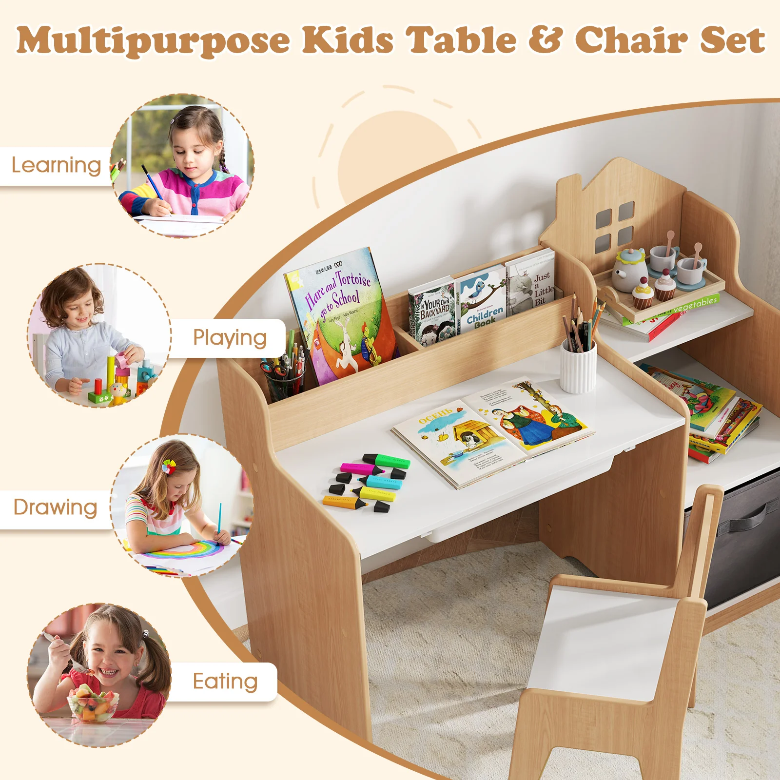 HONEY JOY Kids Study Desk and Chair Set, Children Study Table - Image 7