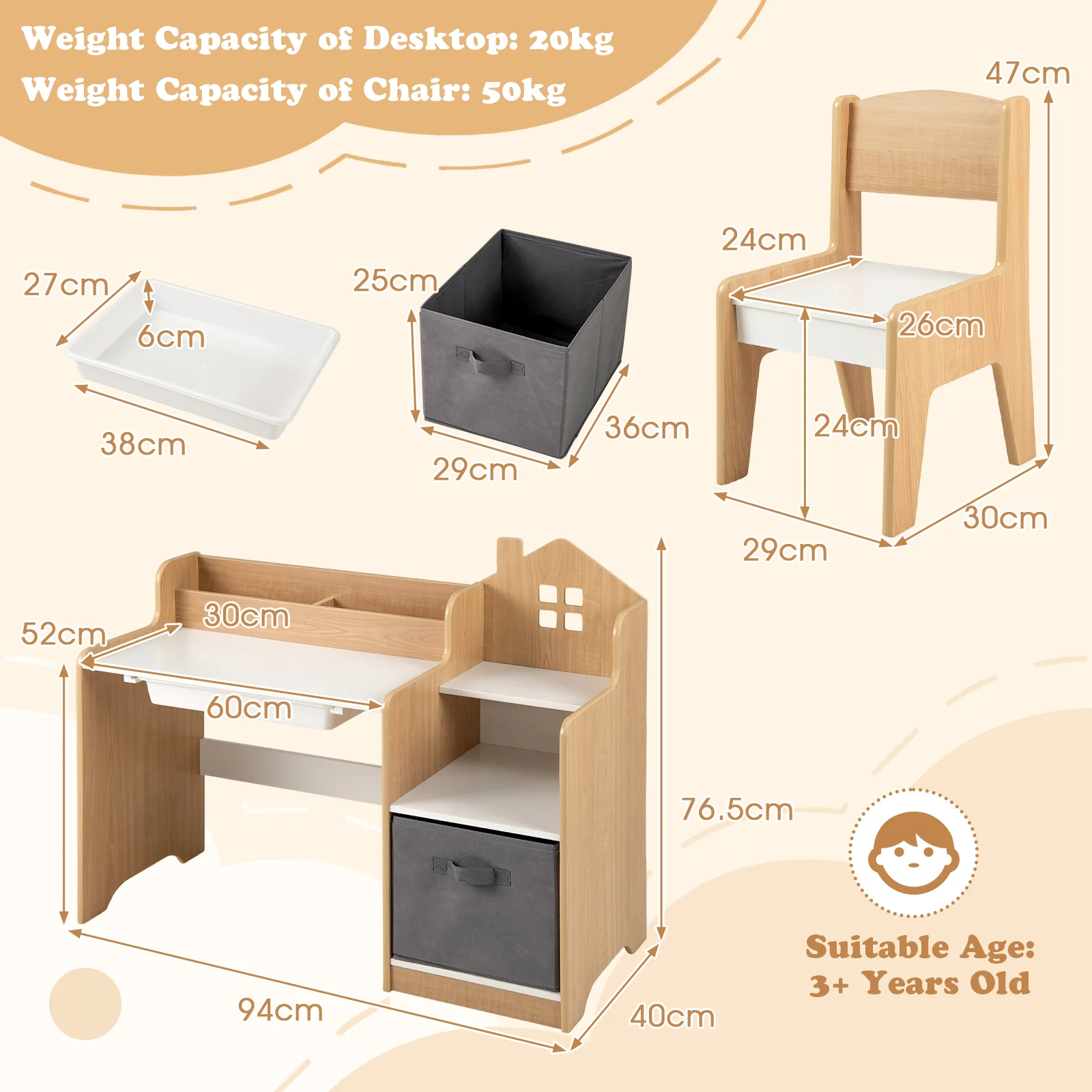 HONEY JOY Kids Study Desk and Chair Set, Children Study Table - Image 9