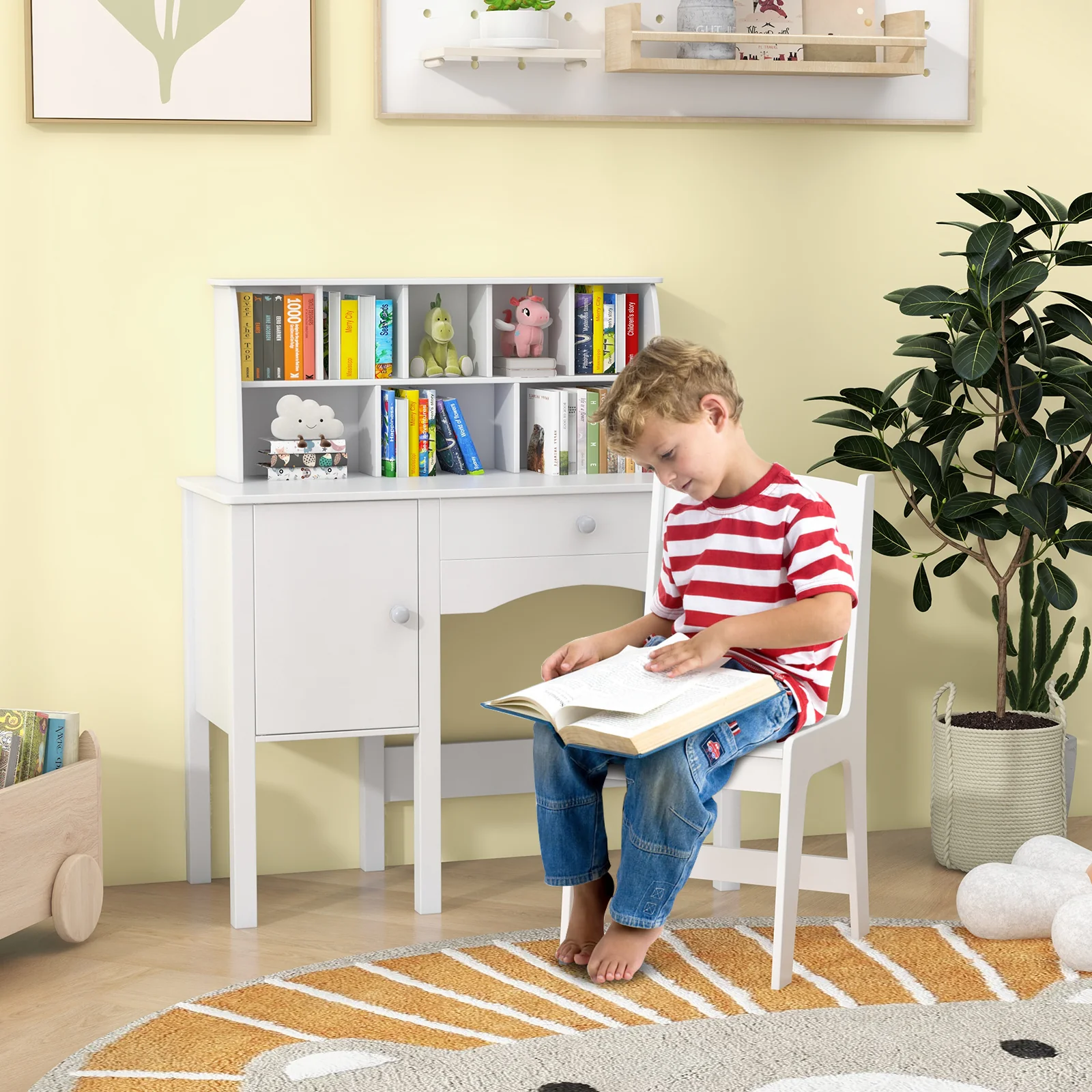 HONEY JOY Kids Study Desk and Chair Set, Children Wooden Craft Table with Chair, Hutch and Storage Cabinet for 3+ Years Old - Image 3