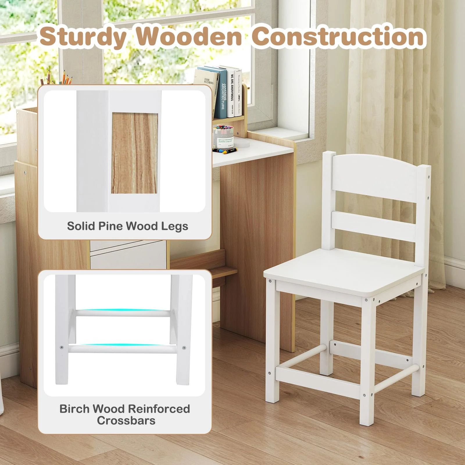 HONEY JOY Kids Study Desk and Chair Set w/Hutch & Storage Shelf for Arts, Crafts - Image 7