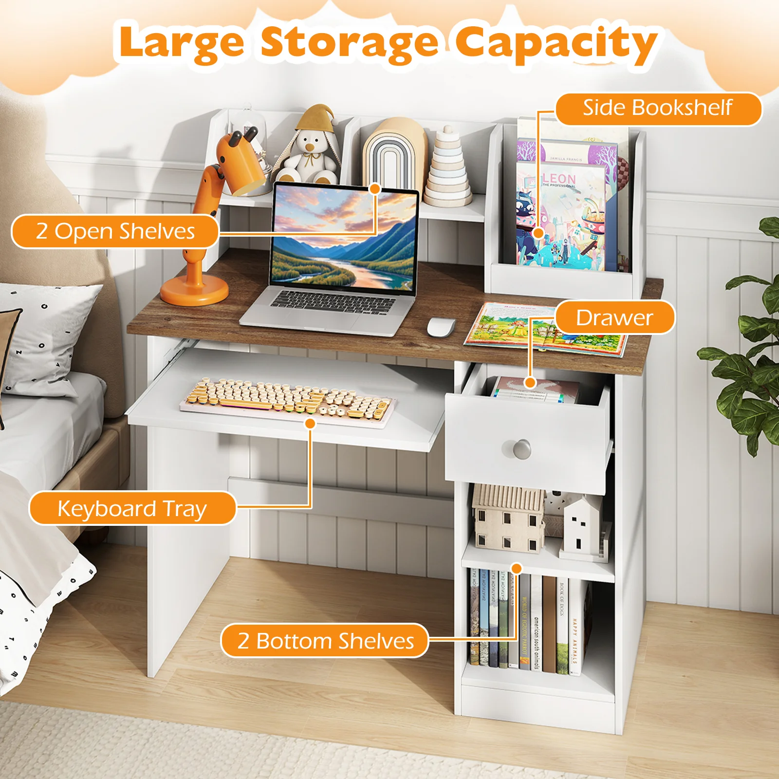 HONEY JOY Kids Study Desk, Children Writing Table w/Hutch - Image 6