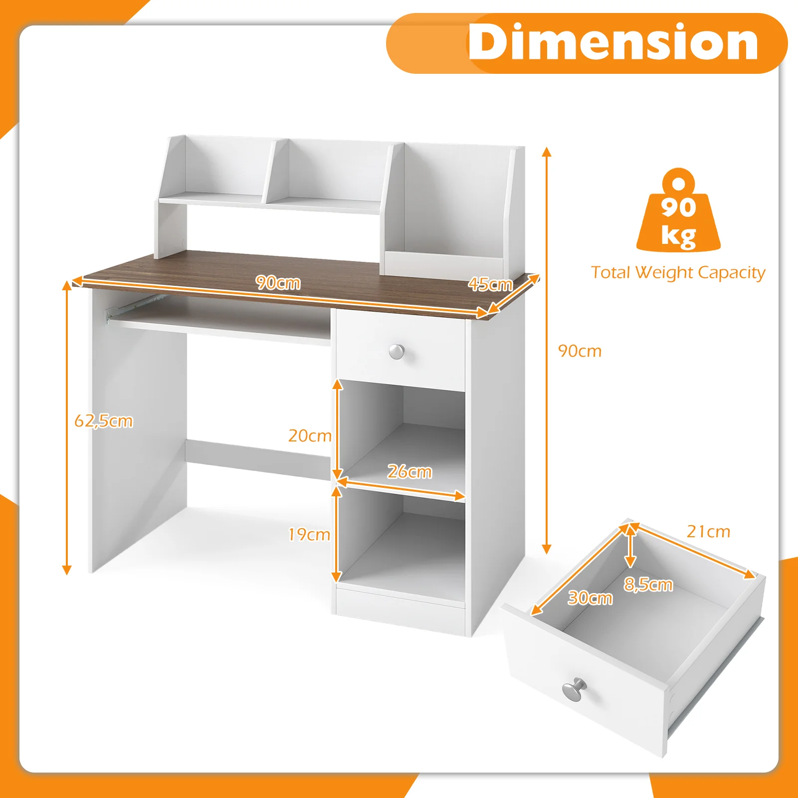 HONEY JOY Kids Study Desk, Children Writing Table w/Hutch - Image 9