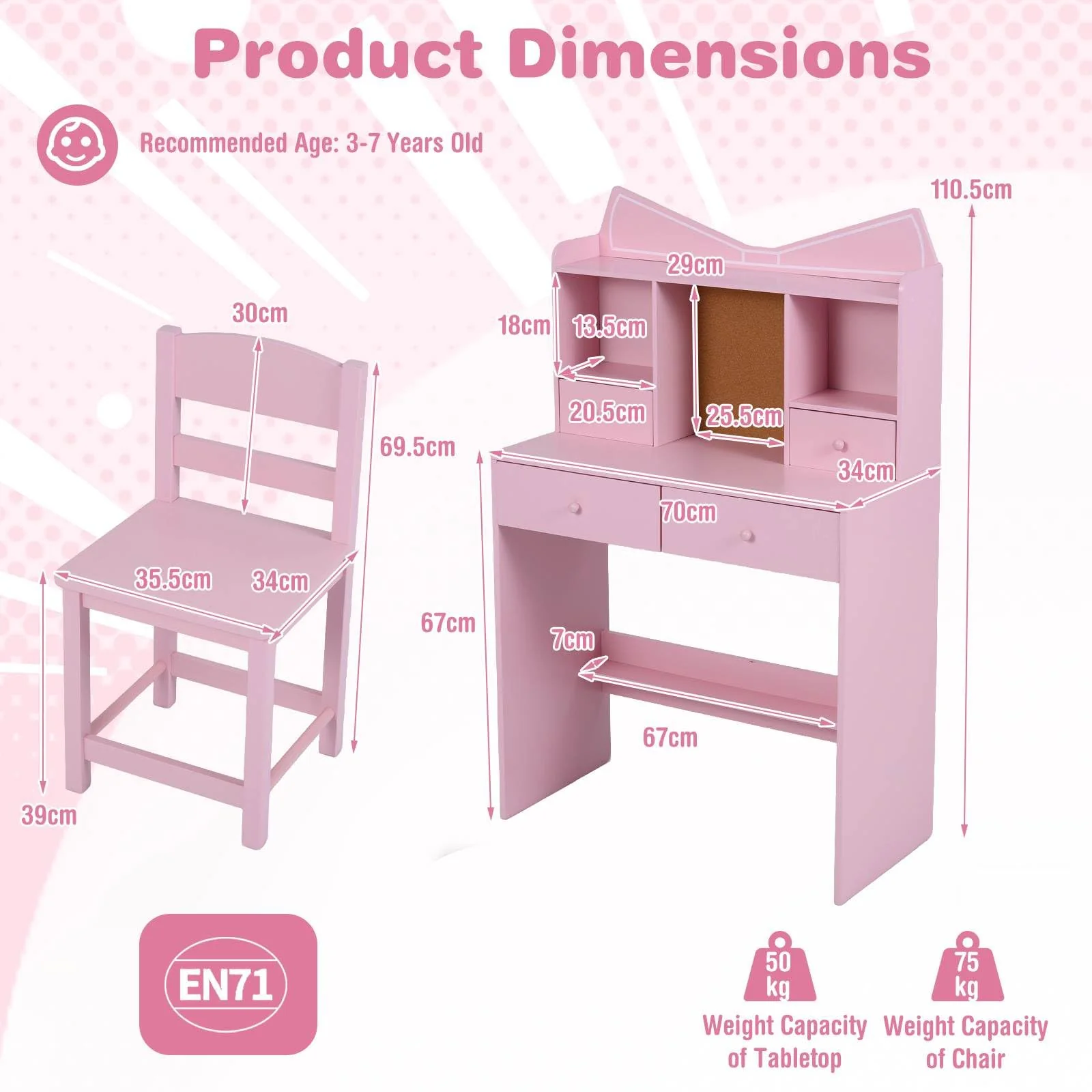 HONEY JOY Kids Study Desk with Chair, Children Writing Table and Chair Set with Open Storage Shelves - Image 3