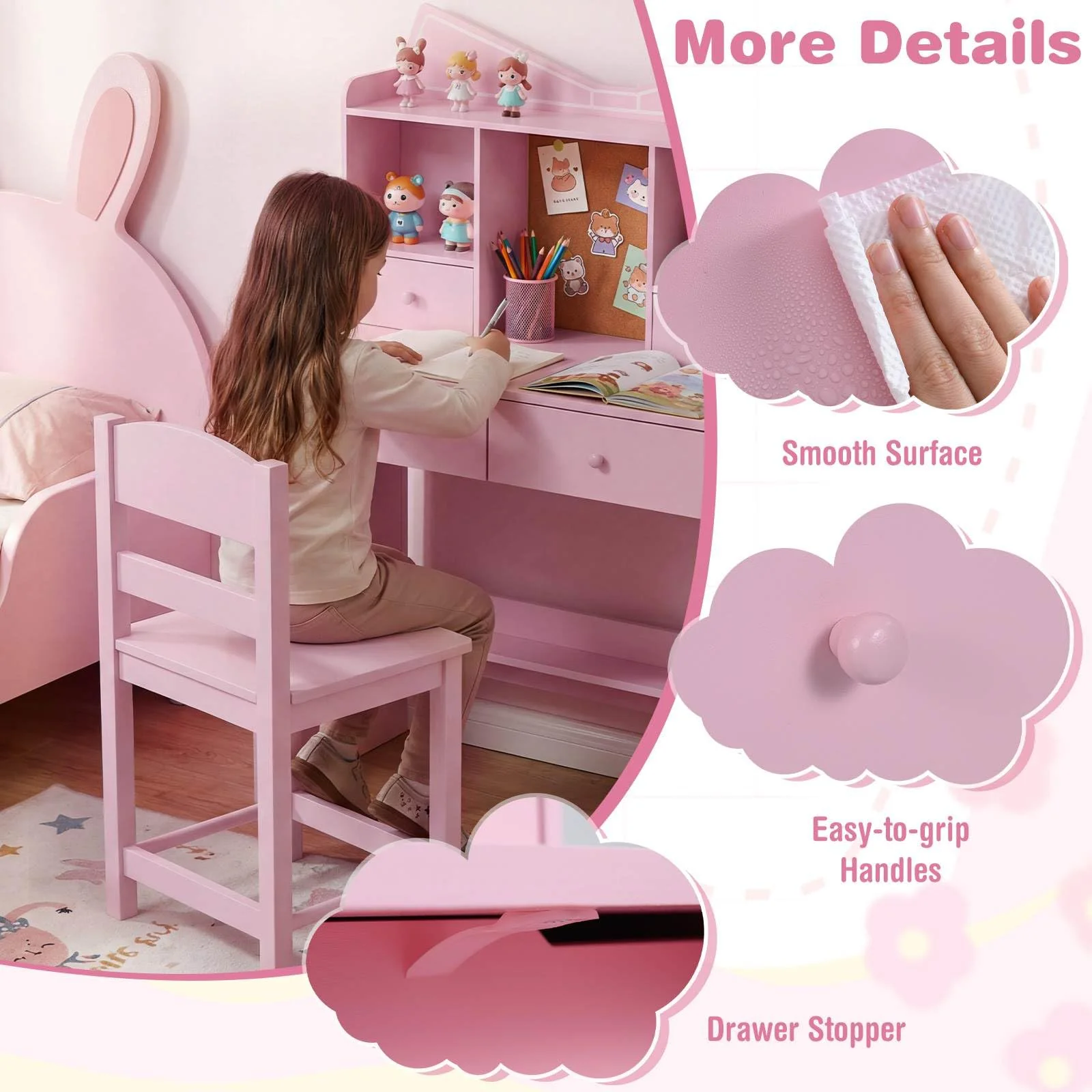 HONEY JOY Kids Study Desk with Chair, Children Writing Table and Chair Set with Open Storage Shelves - Image 7