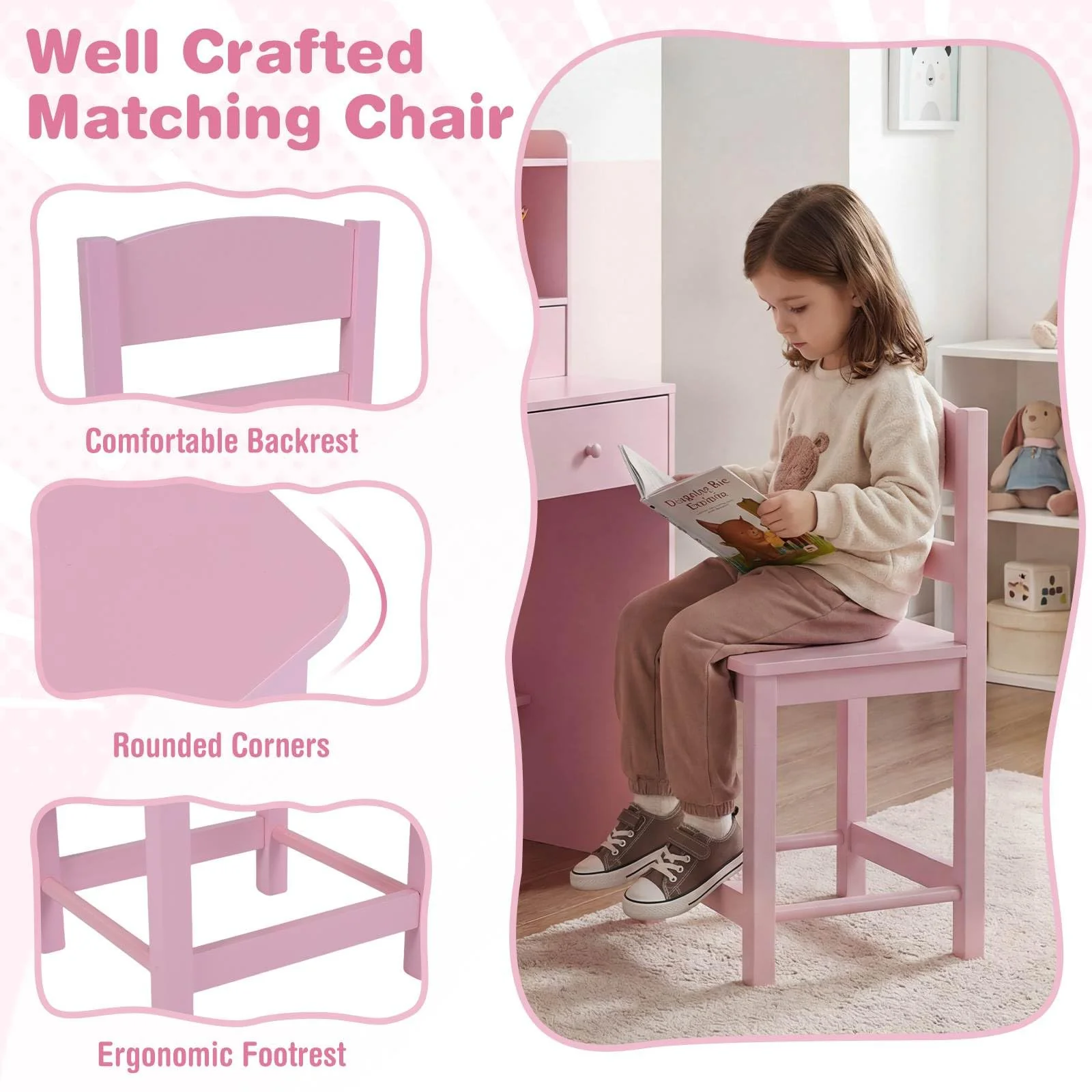 HONEY JOY Kids Study Desk with Chair, Children Writing Table and Chair Set with Open Storage Shelves - Image 9