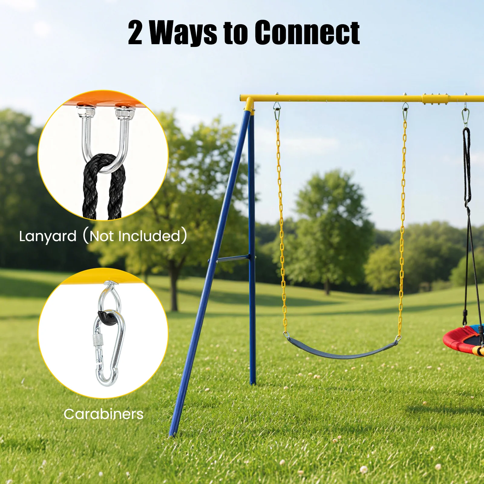 HONEY JOY Kids Swing Set, A-Frame Swing Stand with 2-Pack Swing Sets, 300 kg Weight Capacity Swing Sets - Image 5