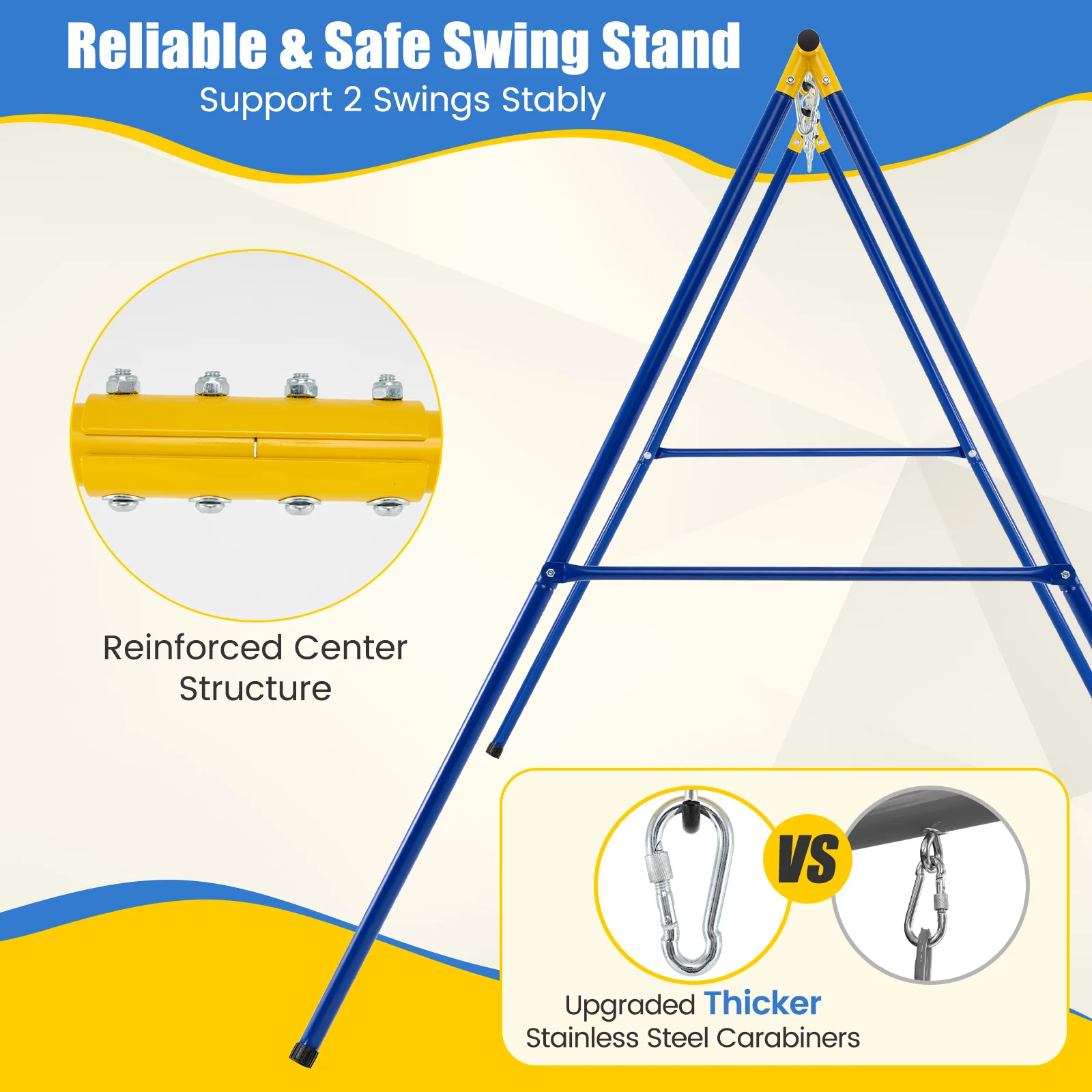HONEY JOY Kids Swing Set, A-Frame Swing Stand with 2-Pack Swing Sets, 300 kg Weight Capacity Swing Sets - Image 7