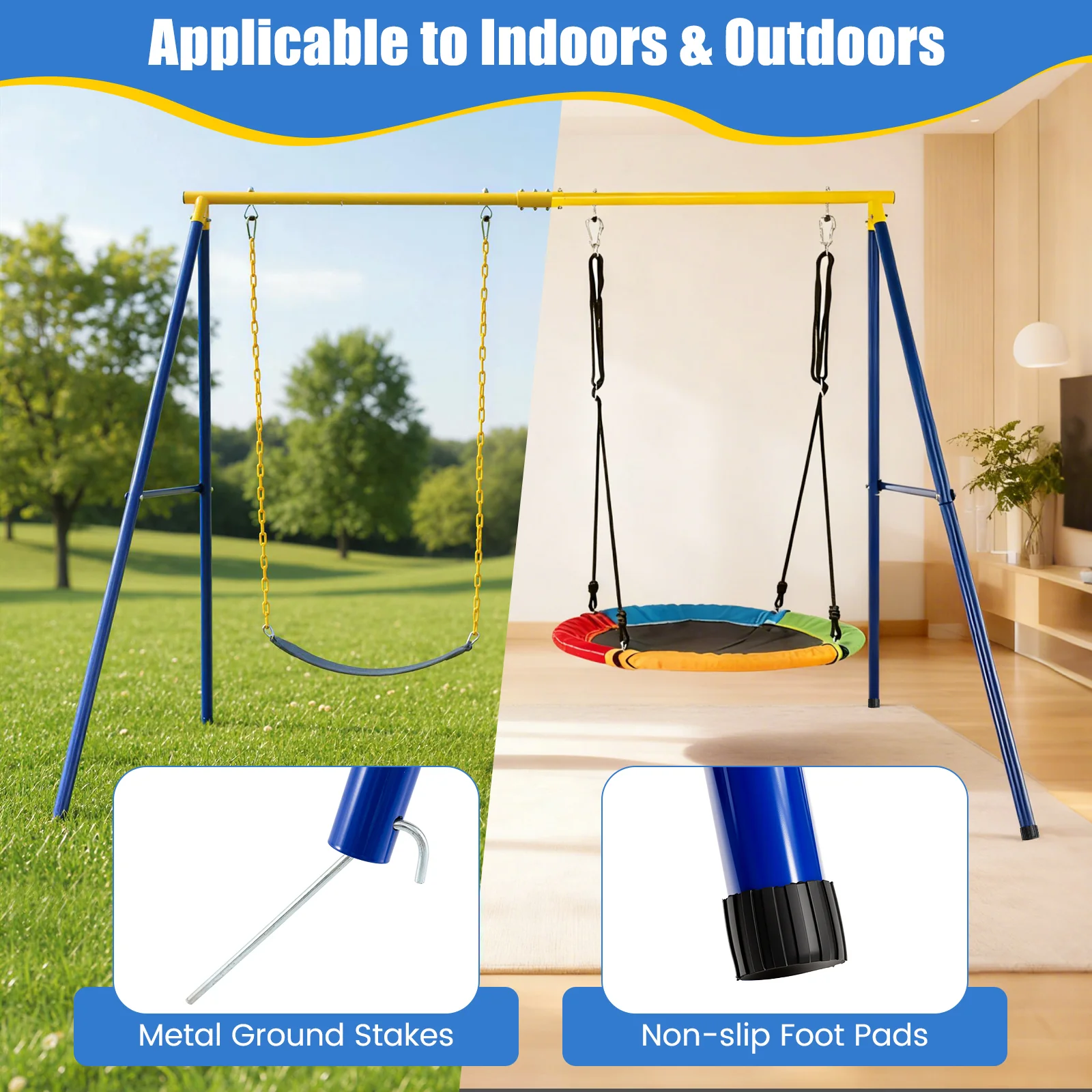 HONEY JOY Kids Swing Set, A-Frame Swing Stand with 2-Pack Swing Sets, 300 kg Weight Capacity Swing Sets - Image 8