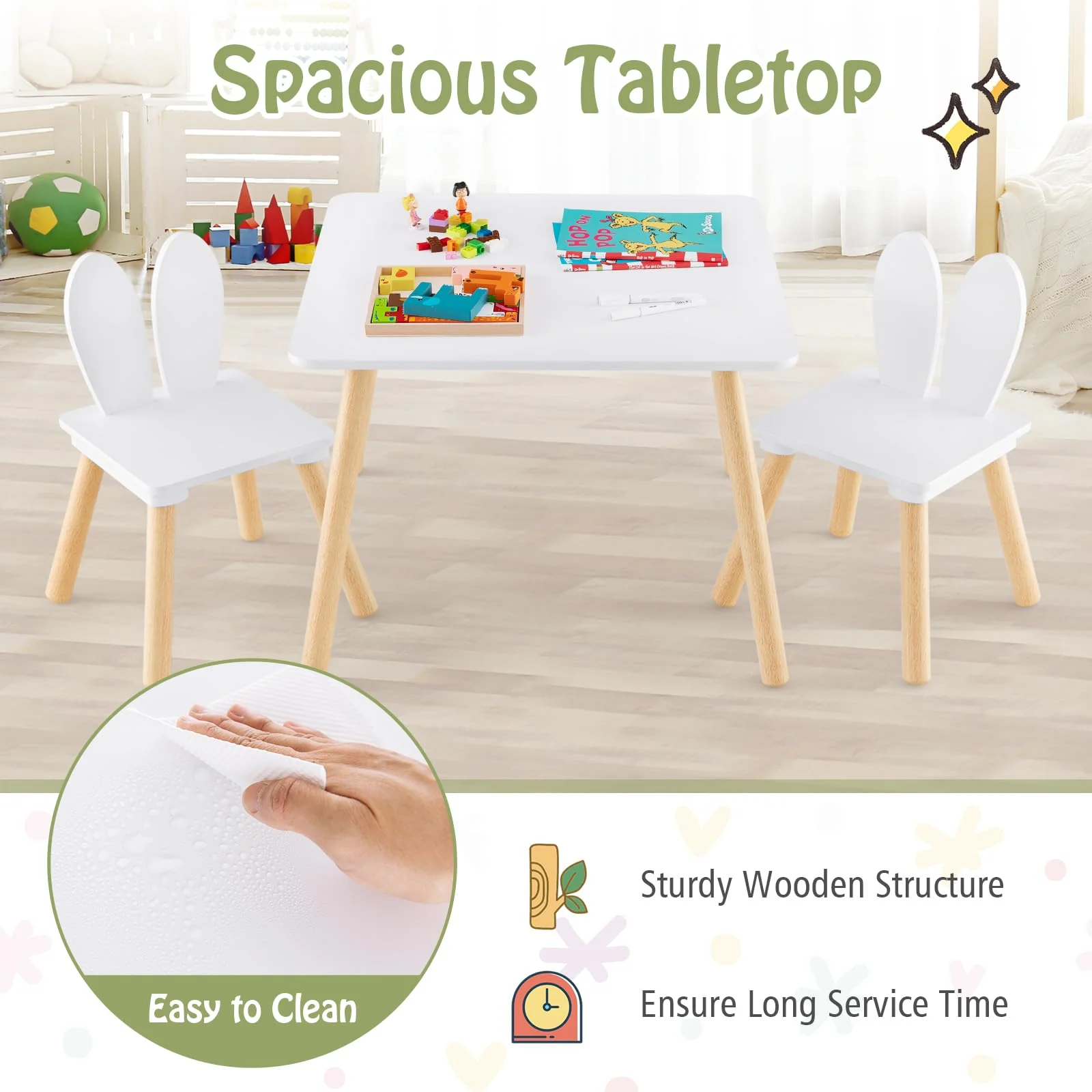 HONEY JOY Kids Table and 2 Chairs Set - Image 6