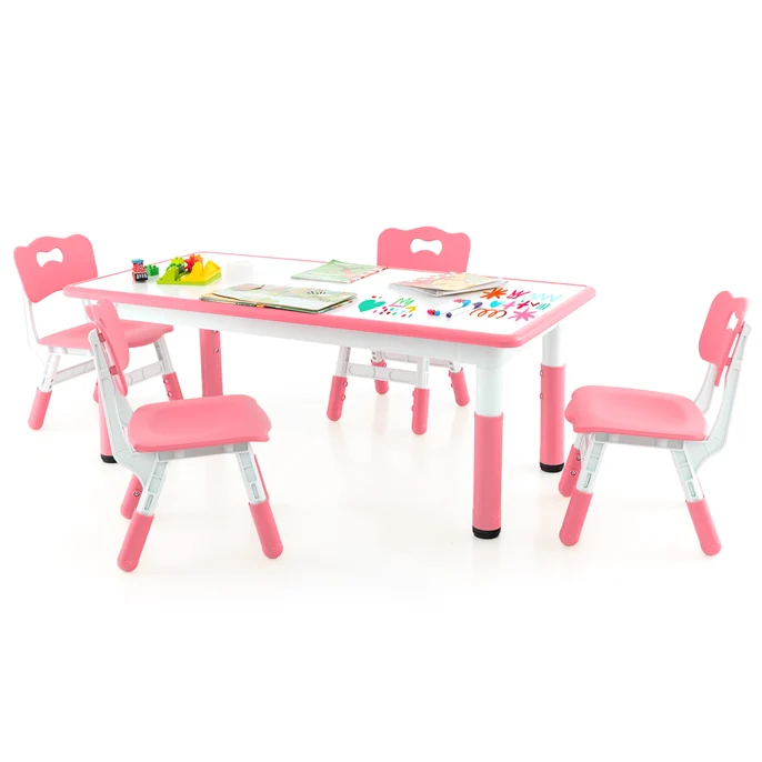 HONEY JOY Kids Table and 4 Chairs Set, Height Adjustable Toddler Desk & Chairs for 3+ Years, Arts Crafts Table w/Graffiti Desktop - Image 10