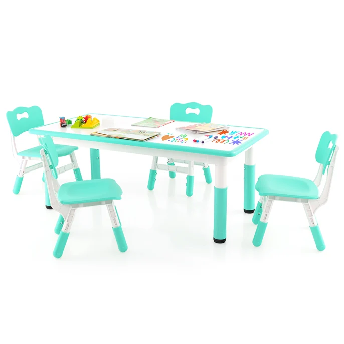 HONEY JOY Kids Table and 4 Chairs Set, Height Adjustable Toddler Desk & Chairs for 3+ Years, Arts Crafts Table w/Graffiti Desktop - Image 11