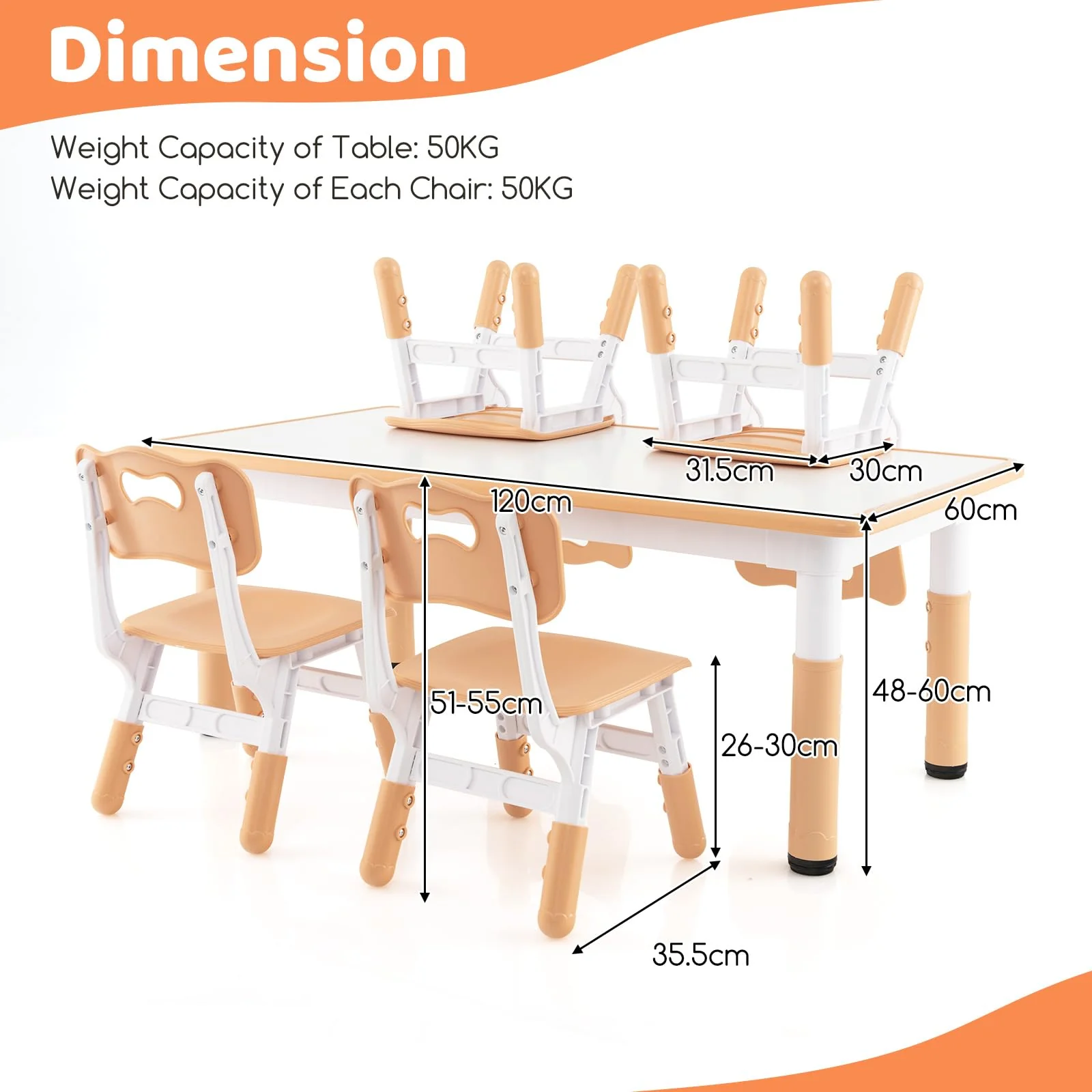 HONEY JOY Kids Table and 4 Chairs Set, Height Adjustable Toddler Desk & Chairs for 3+ Years, Arts Crafts Table w/Graffiti Desktop - Image 3