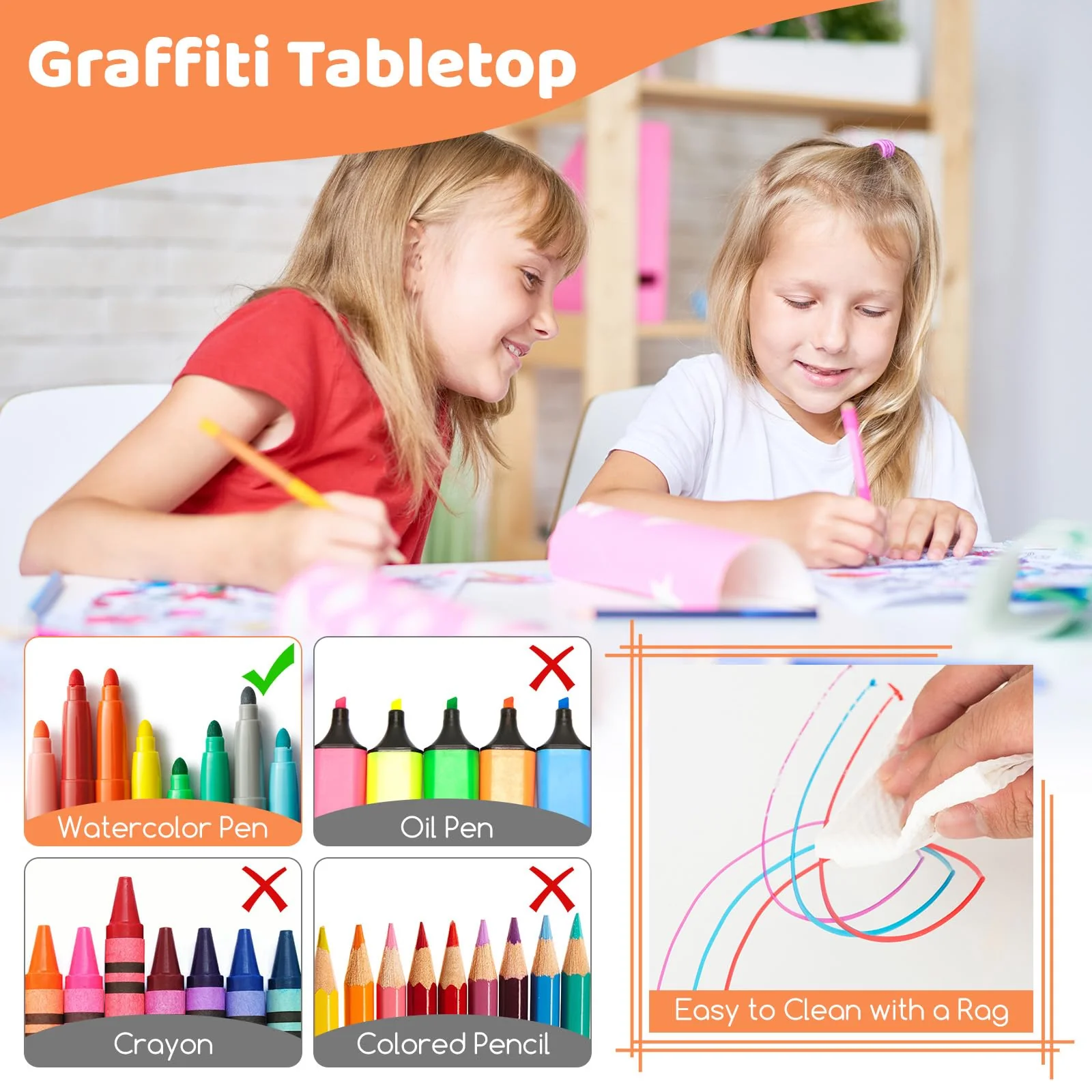 HONEY JOY Kids Table and 4 Chairs Set, Height Adjustable Toddler Desk & Chairs for 3+ Years, Arts Crafts Table w/Graffiti Desktop - Image 4